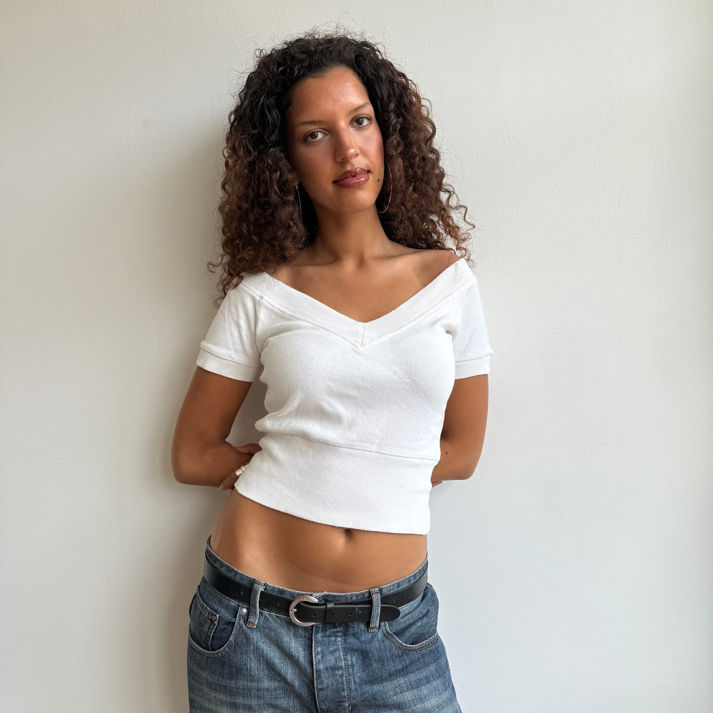 White v-neck top - Size S