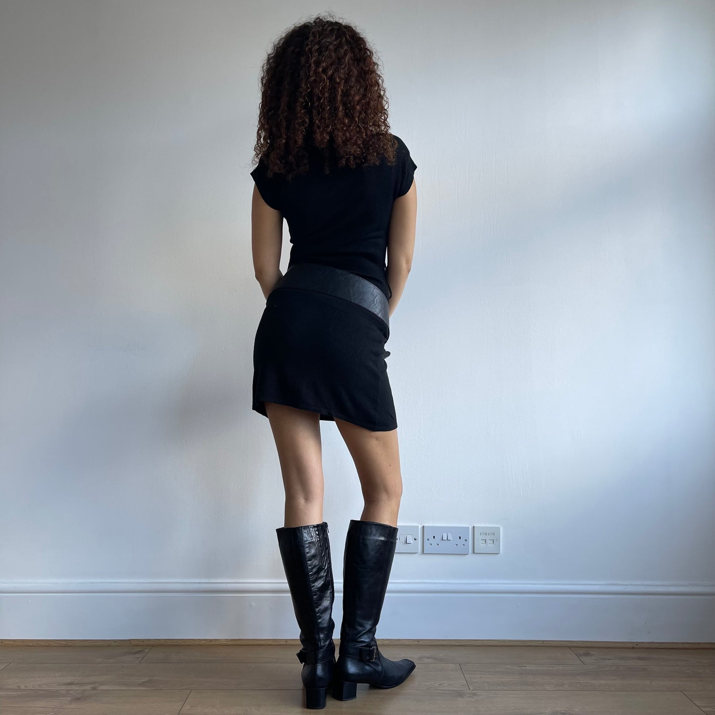 Black knit roll neck dress - Size S