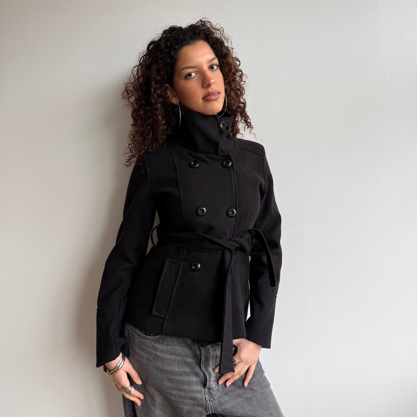 Black belted wool peacoat - Size S
