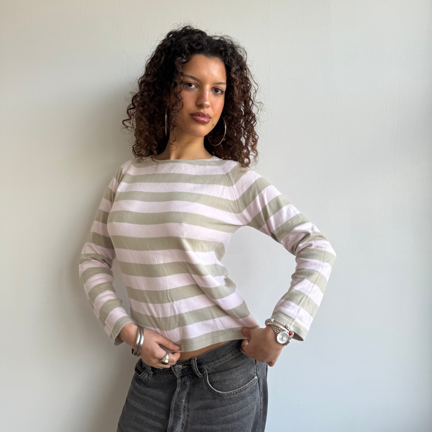 Pink and green striped knit - Size S