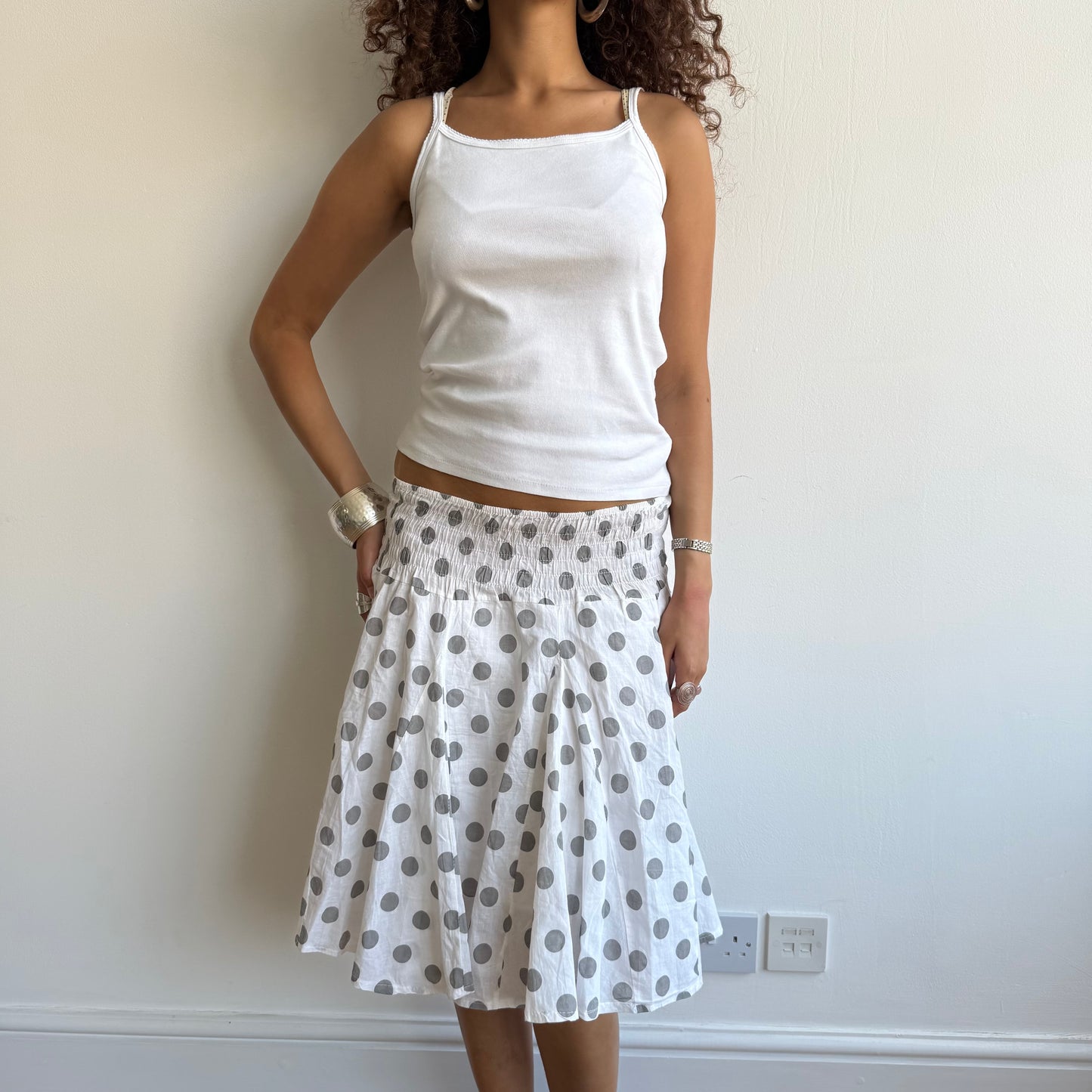 White polka dot midi skirt - Size S