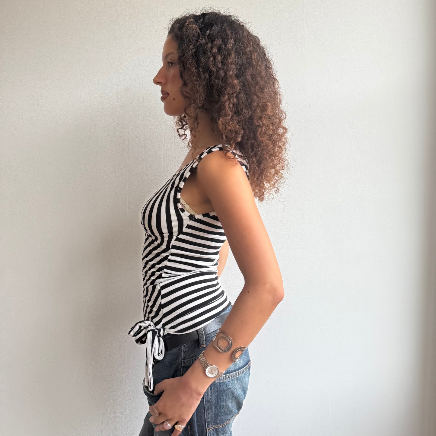 Black + white ballet wrap top - Size S/M