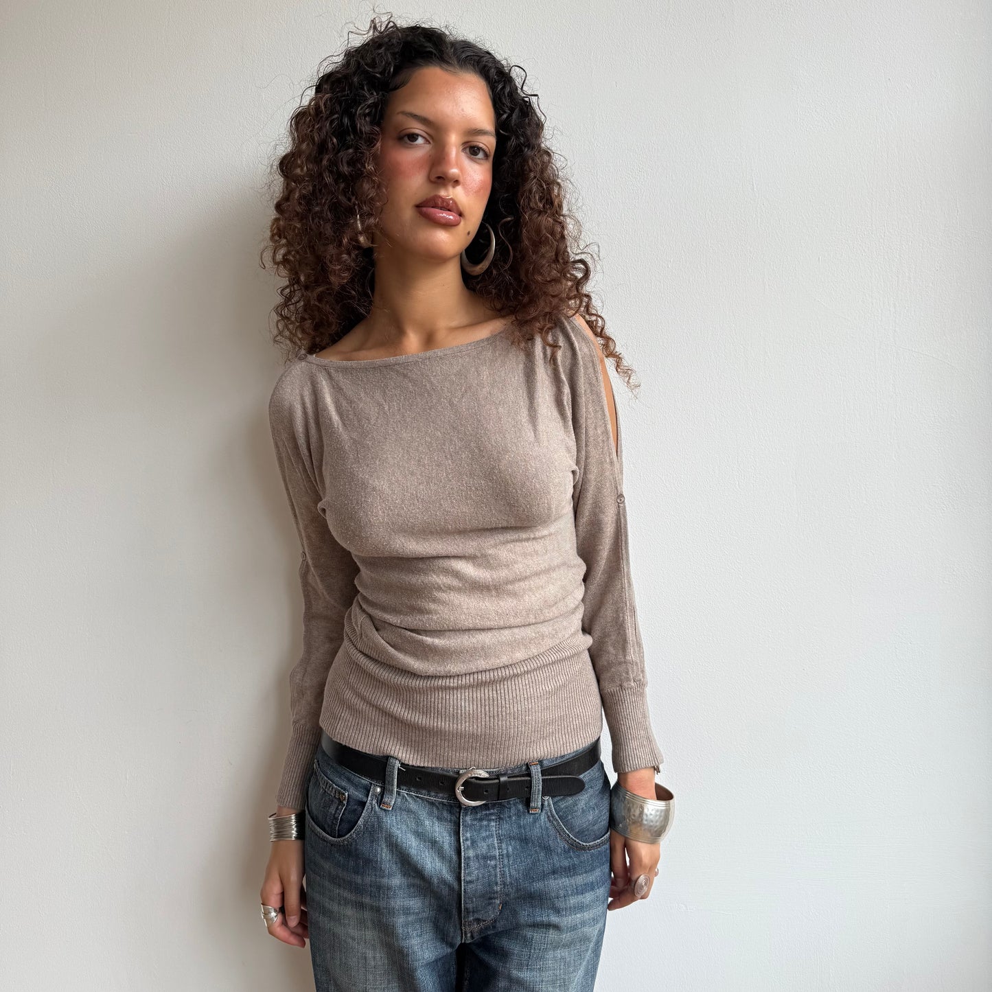 Beige slouchy button arm knit - Size S