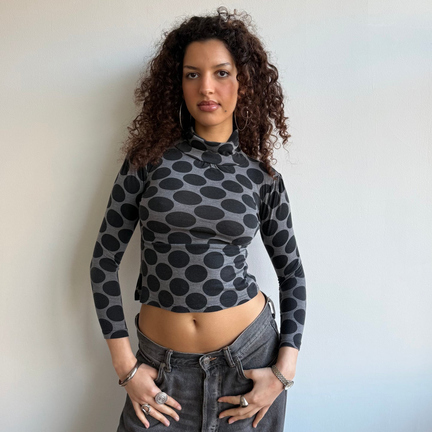 Grey polka dot roll neck - Size XXS