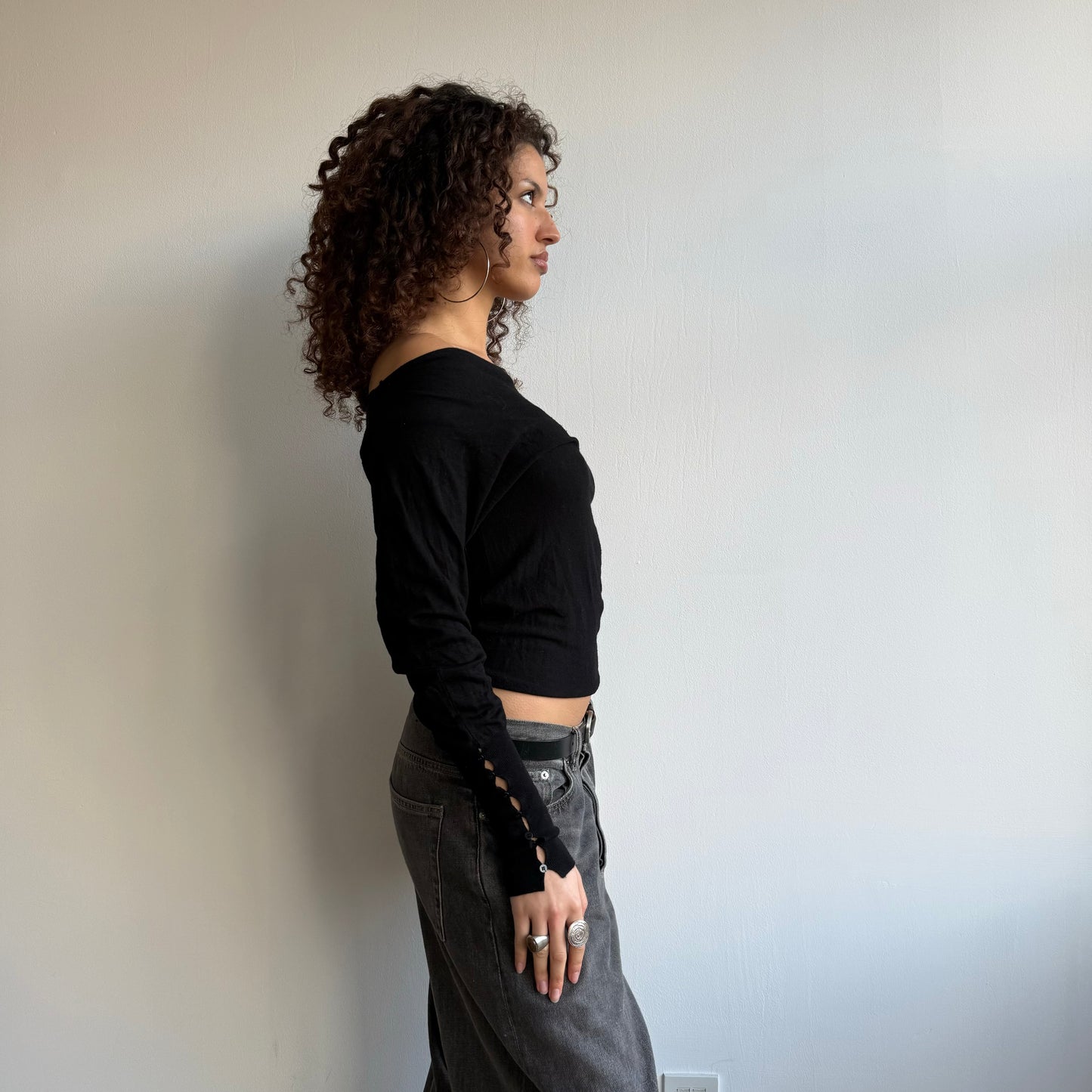 Black slouchy button knit - Size S