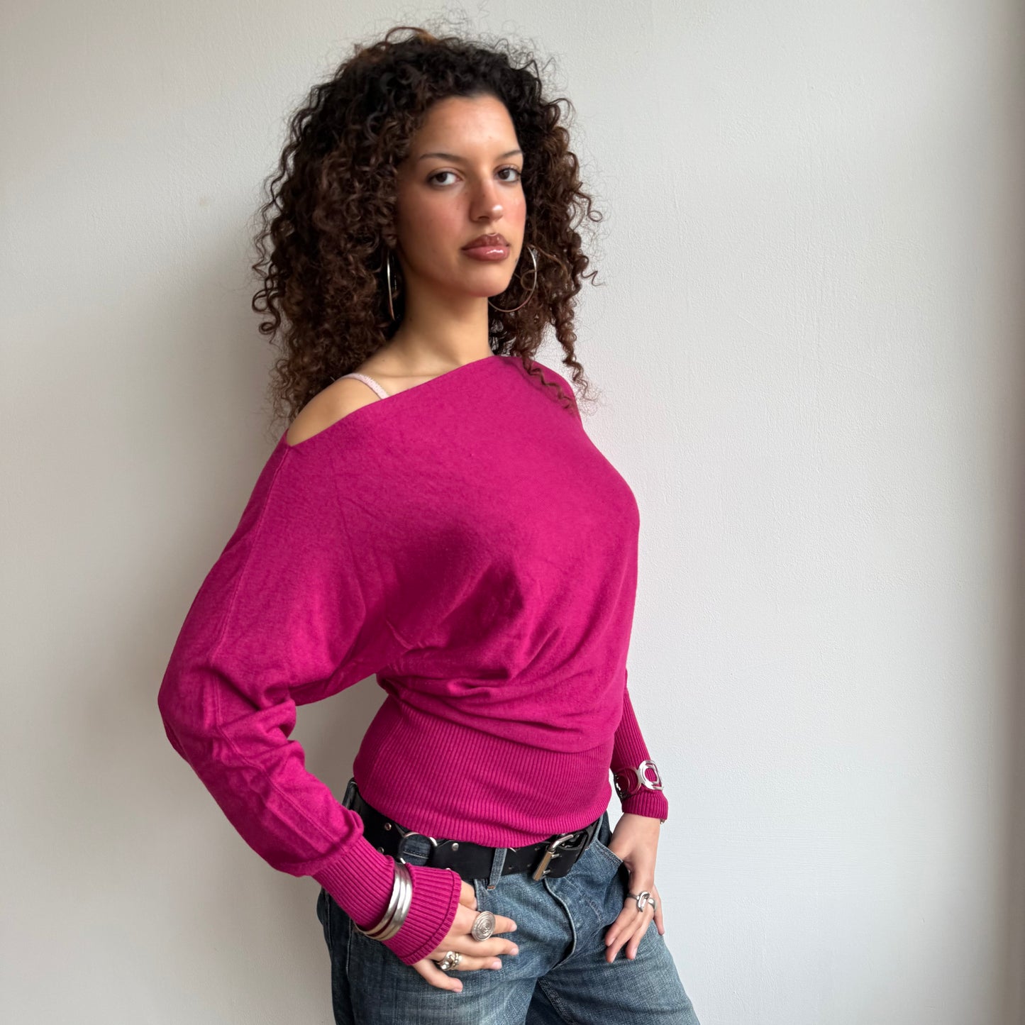 Fuschia slouchy knit jumper - Size M