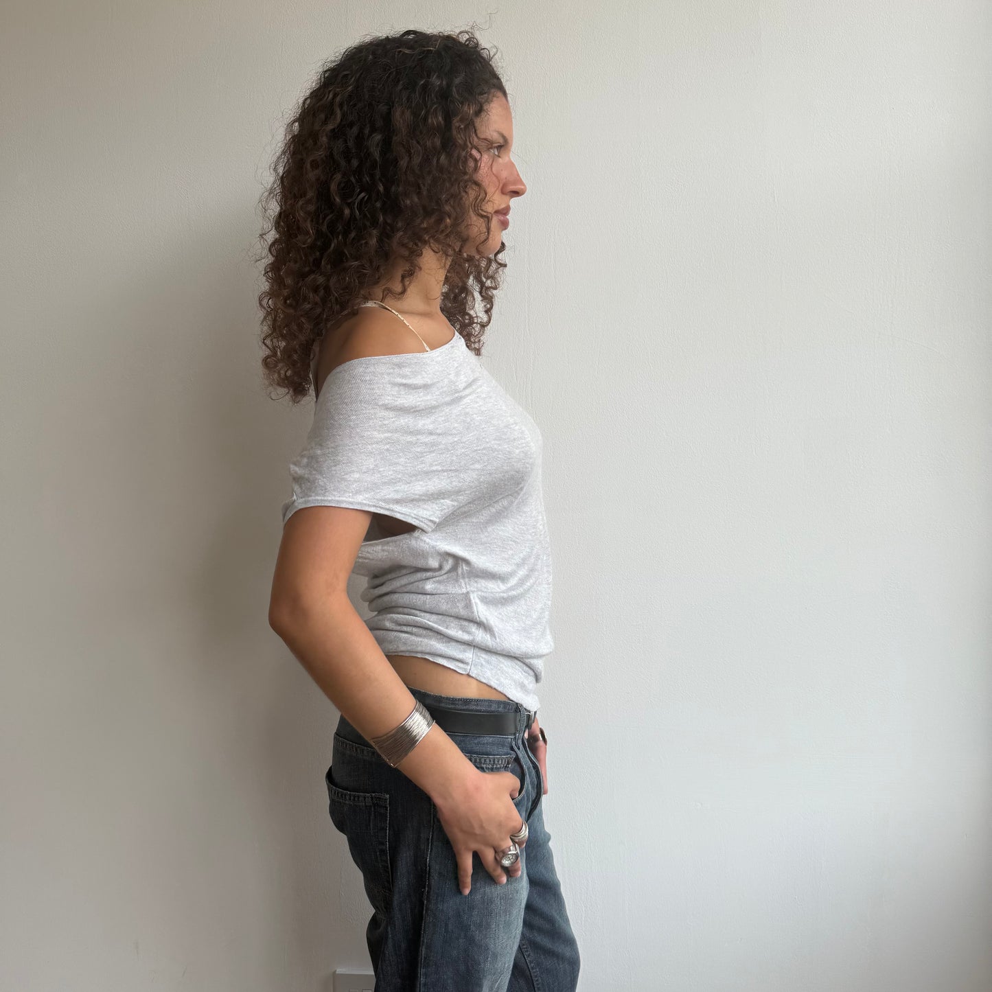 Grey slouchy open back knit - Size S