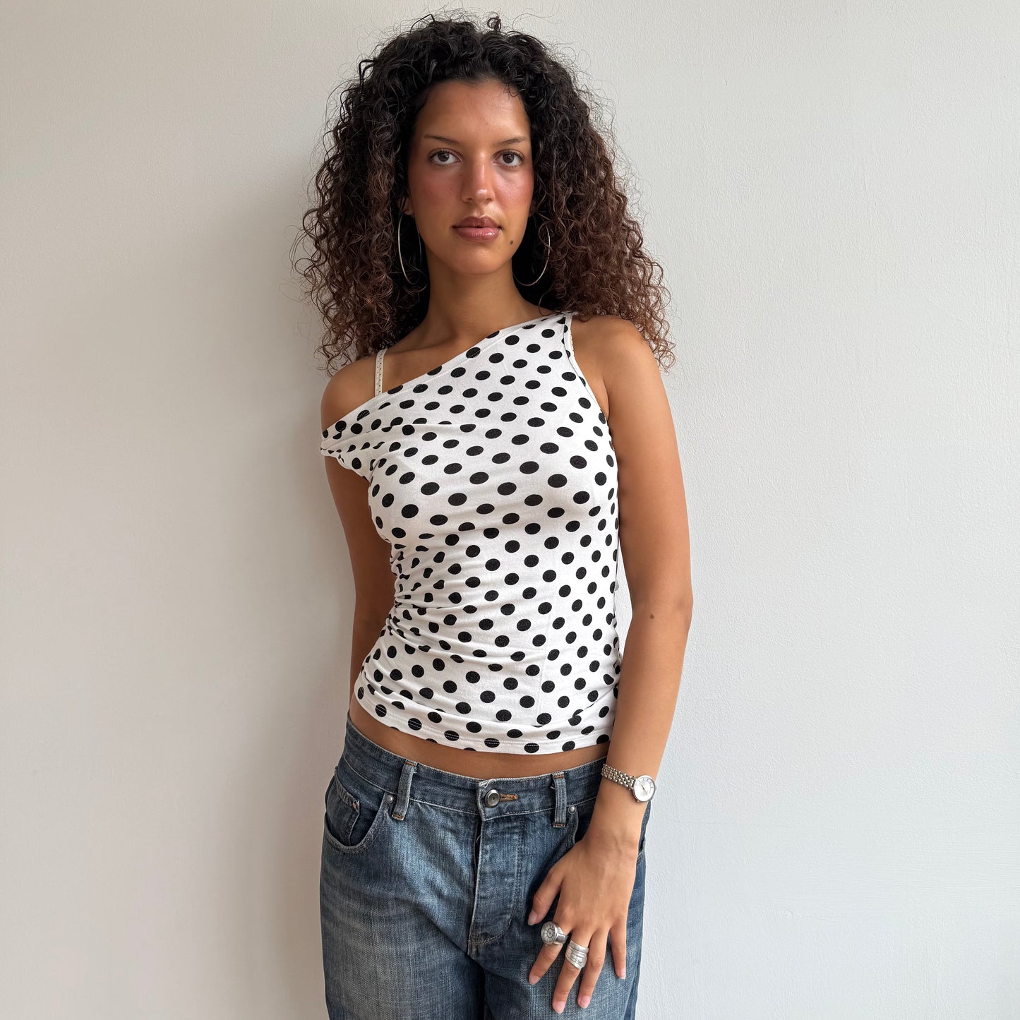 White polka dot top - Size M