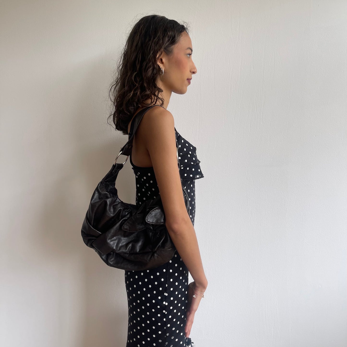 Brown slouchy flower bag - OS