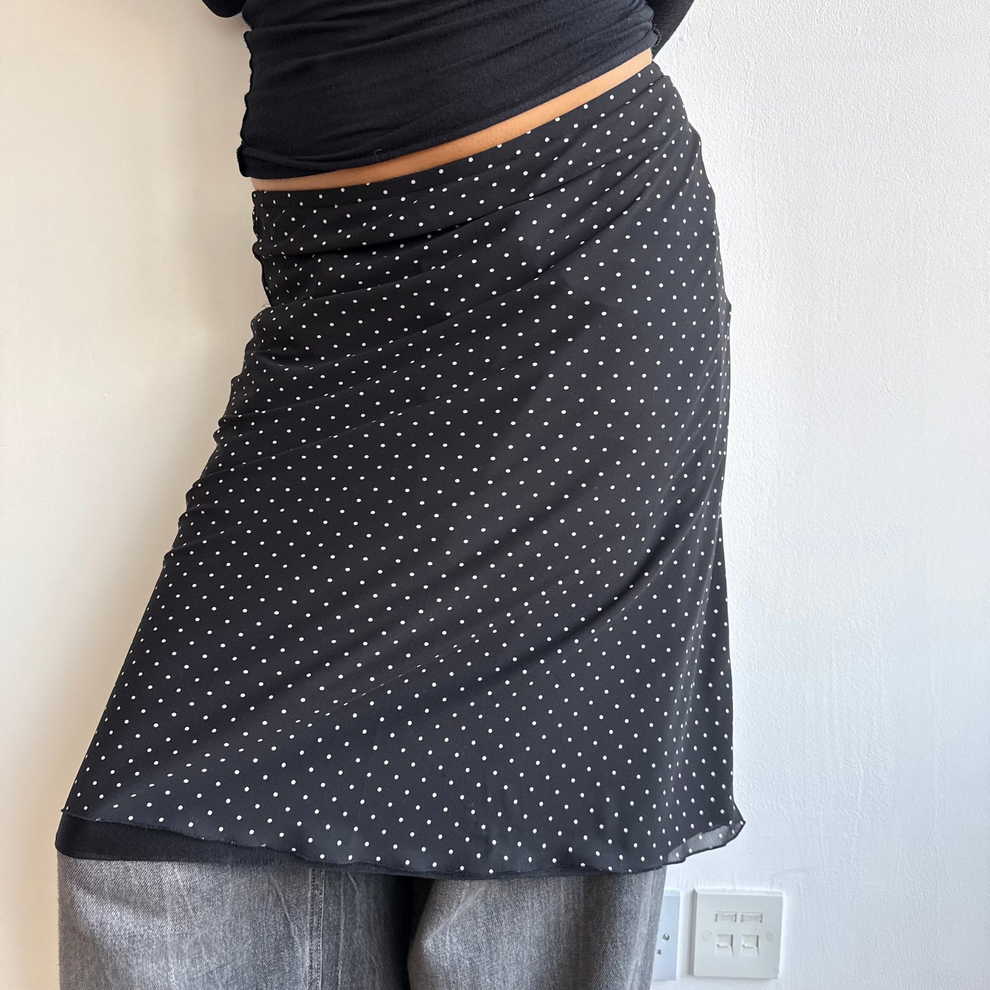 Black polka dot midi skirt - Size M