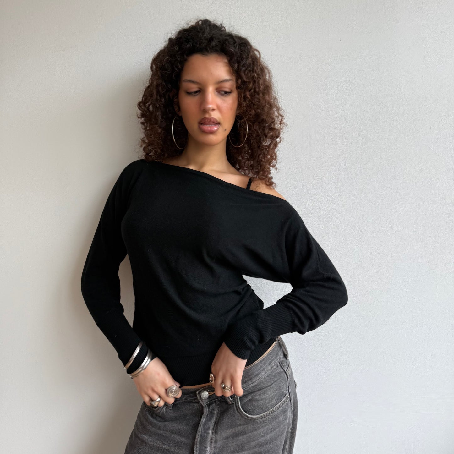Black slouchy knit jumper - Size S/M