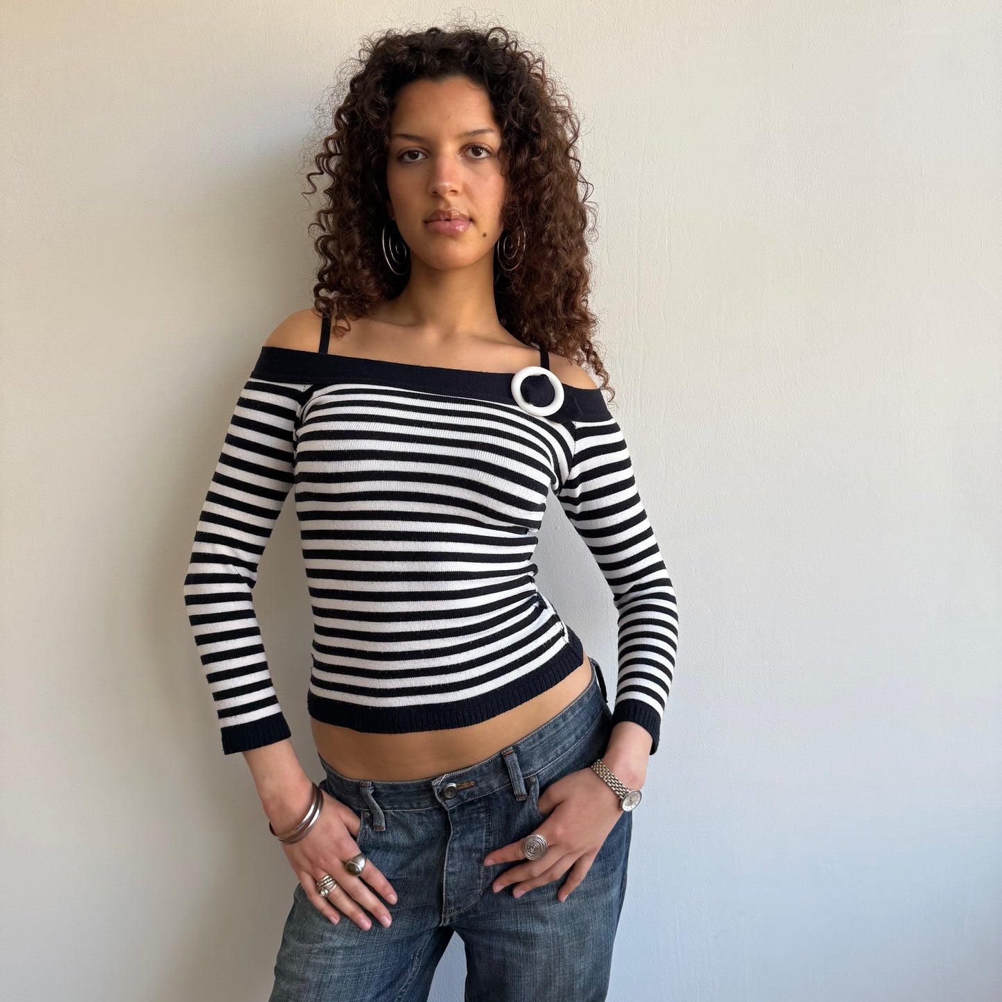 Navy o-ring bardot knit - Size XS