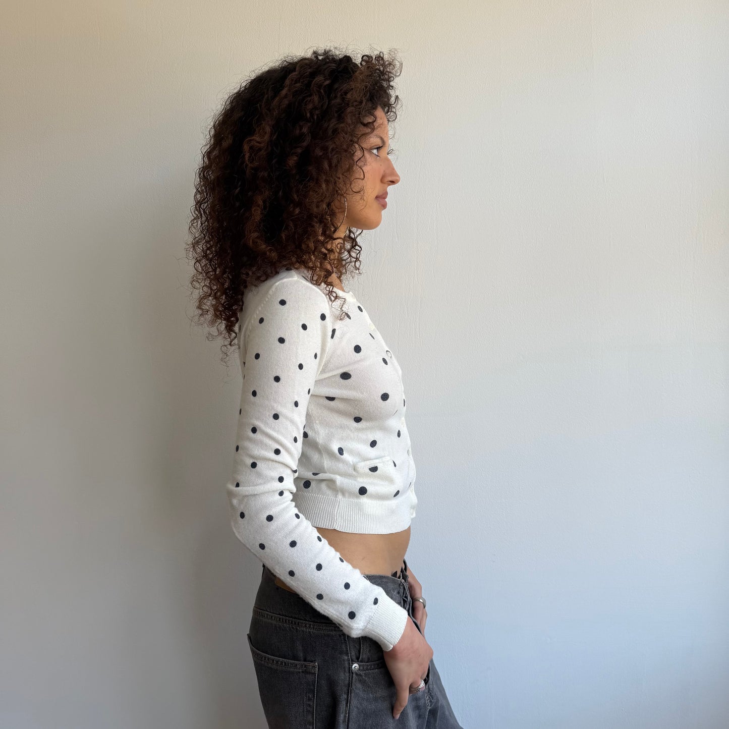 Cream polka dot cardigan - Size S