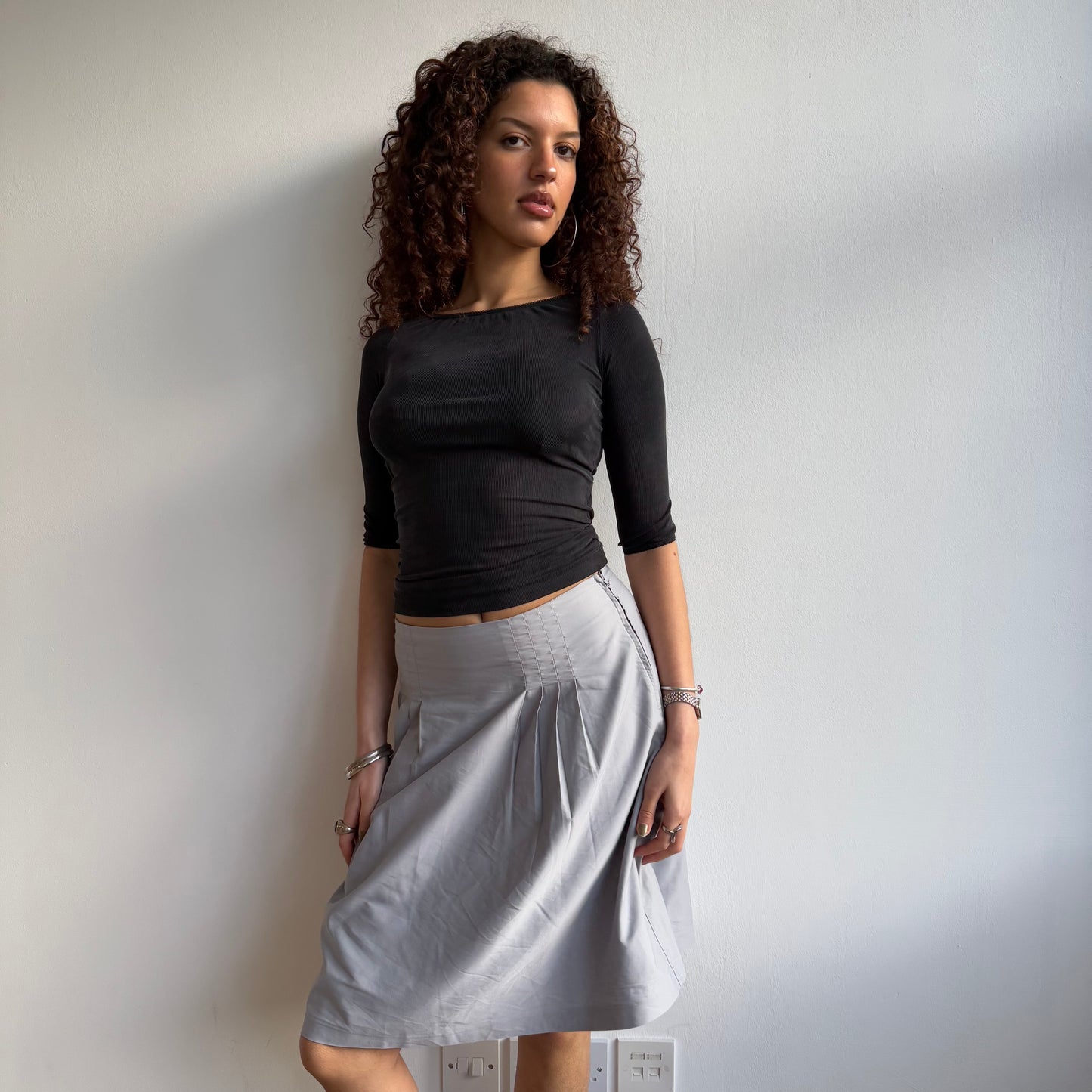 Grey pleat midi skirt - Size S