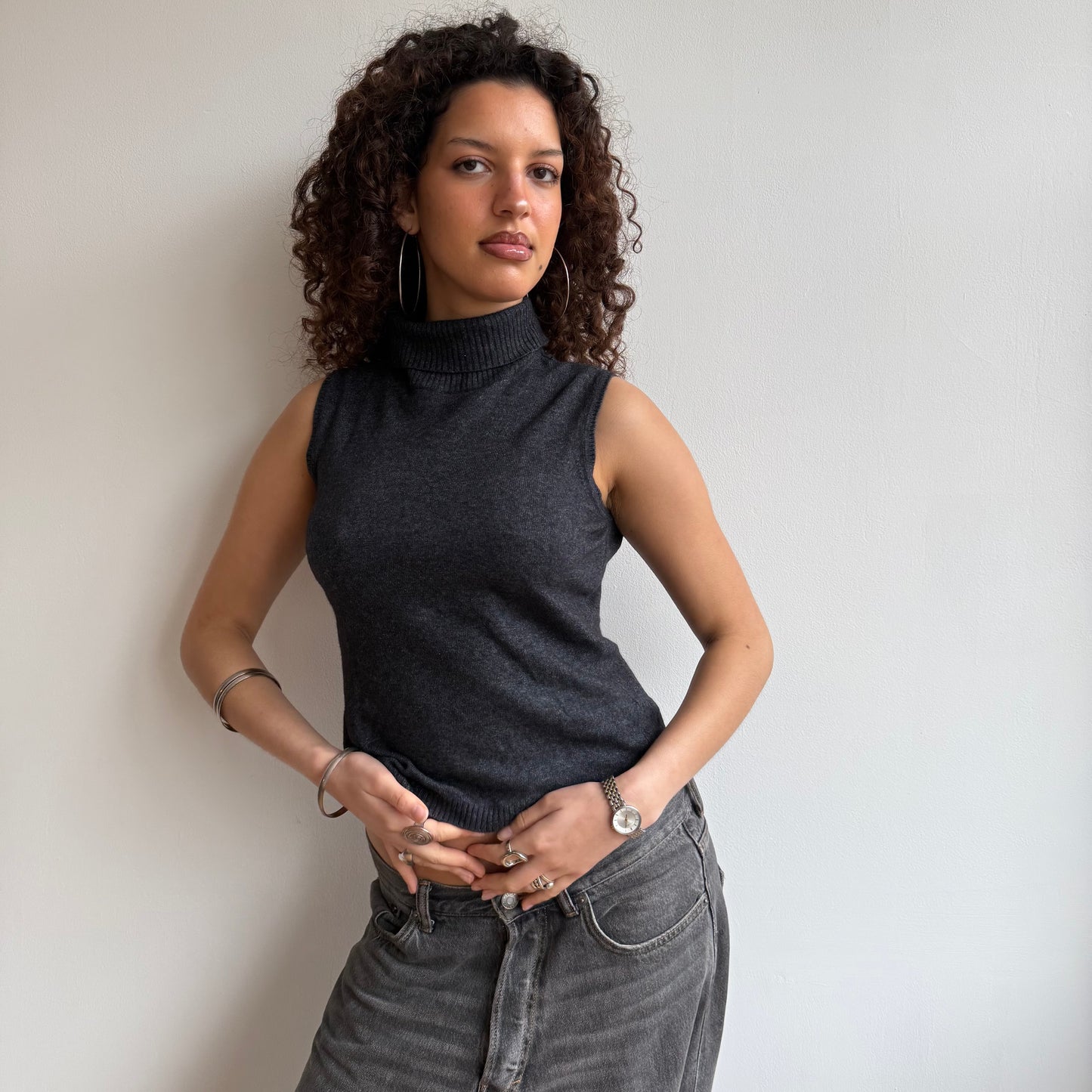 Grey sleeveless roll neck - Size S