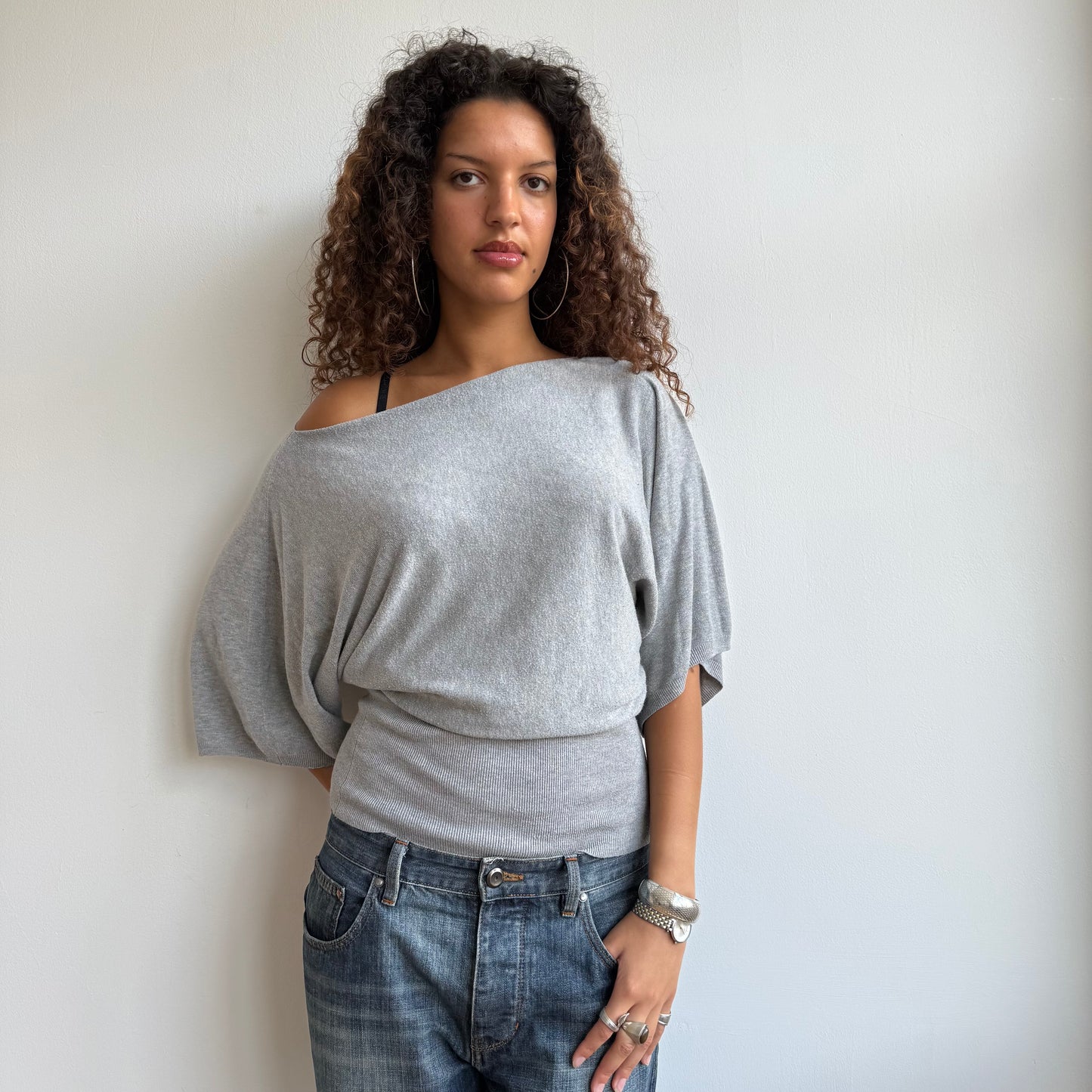Grey short sleeve slouchy knit - Size M
