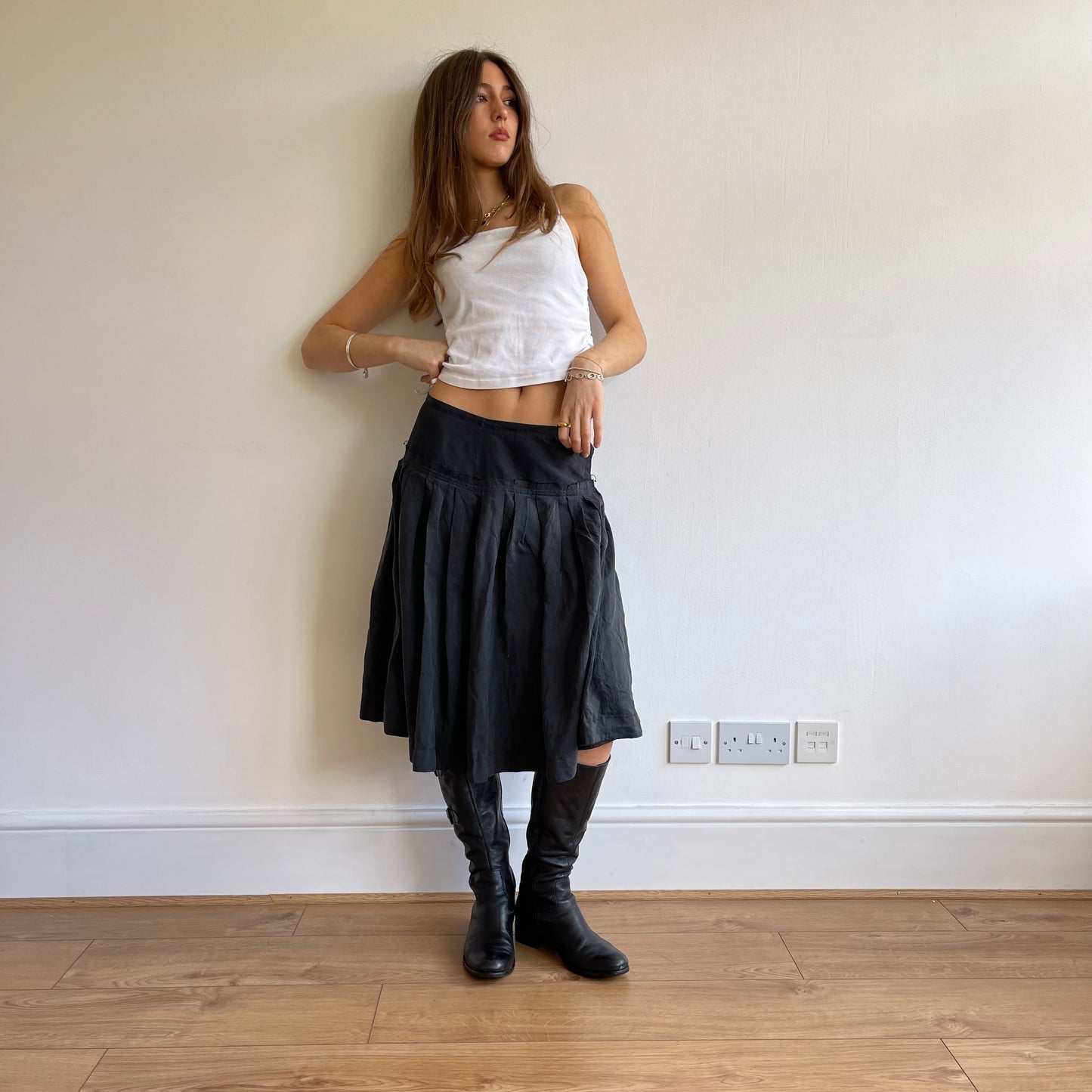 Grey cupro pleat skirt - Size M