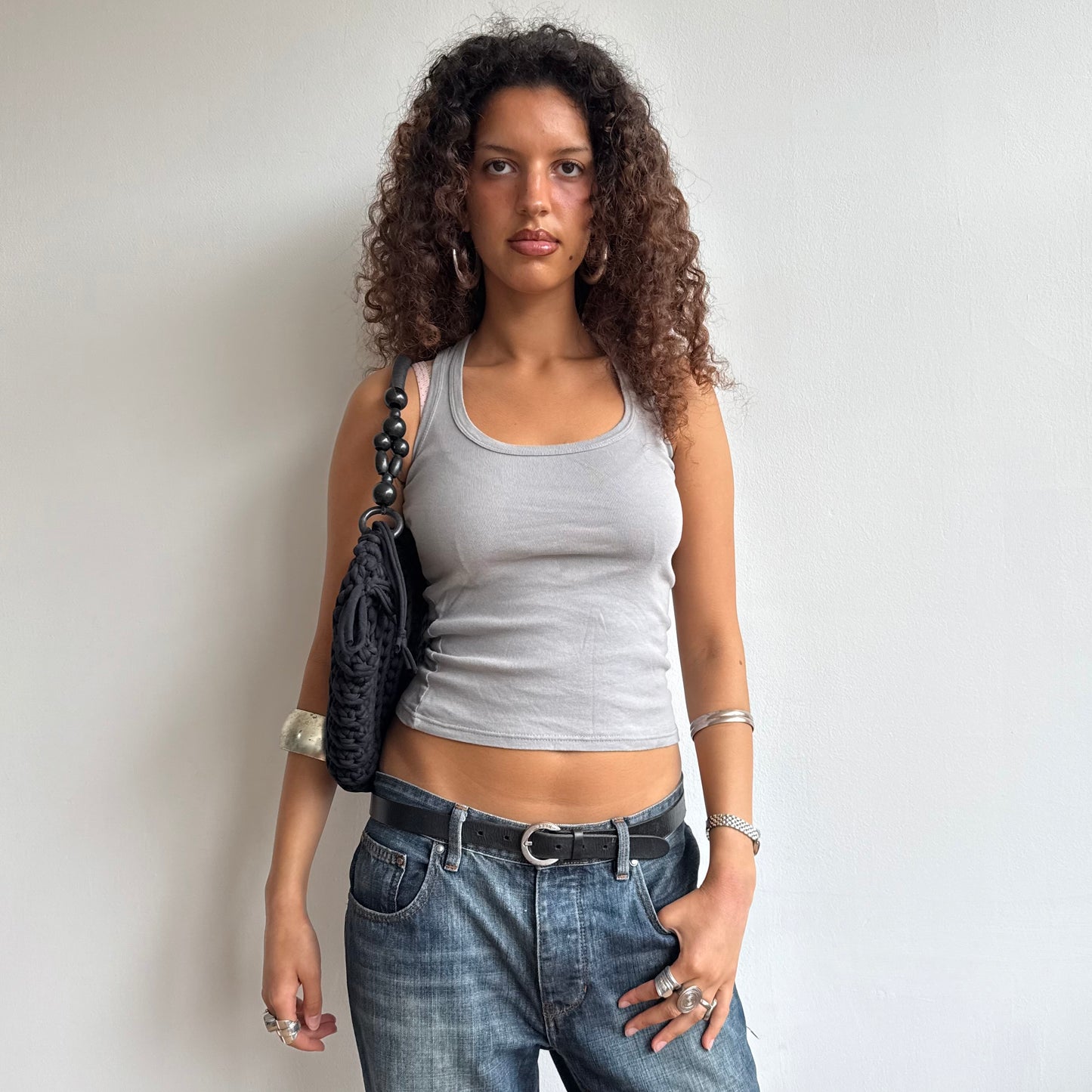 Black macrame hobo bag