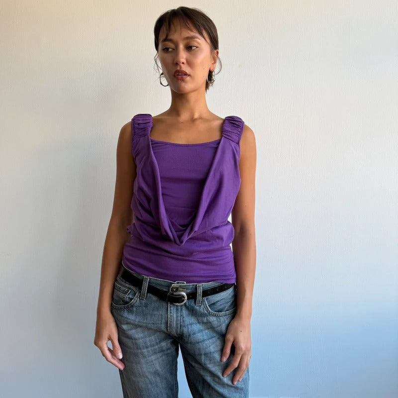 Purple double layer cowl front top - Size M