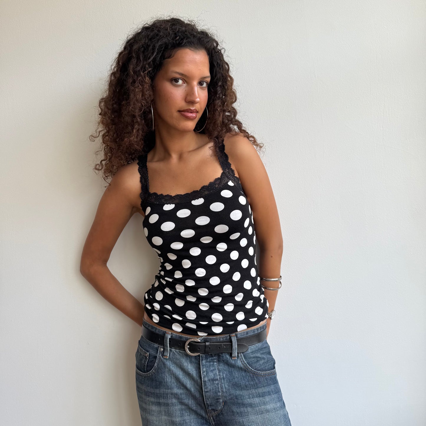 Black polka dot cami - Size S