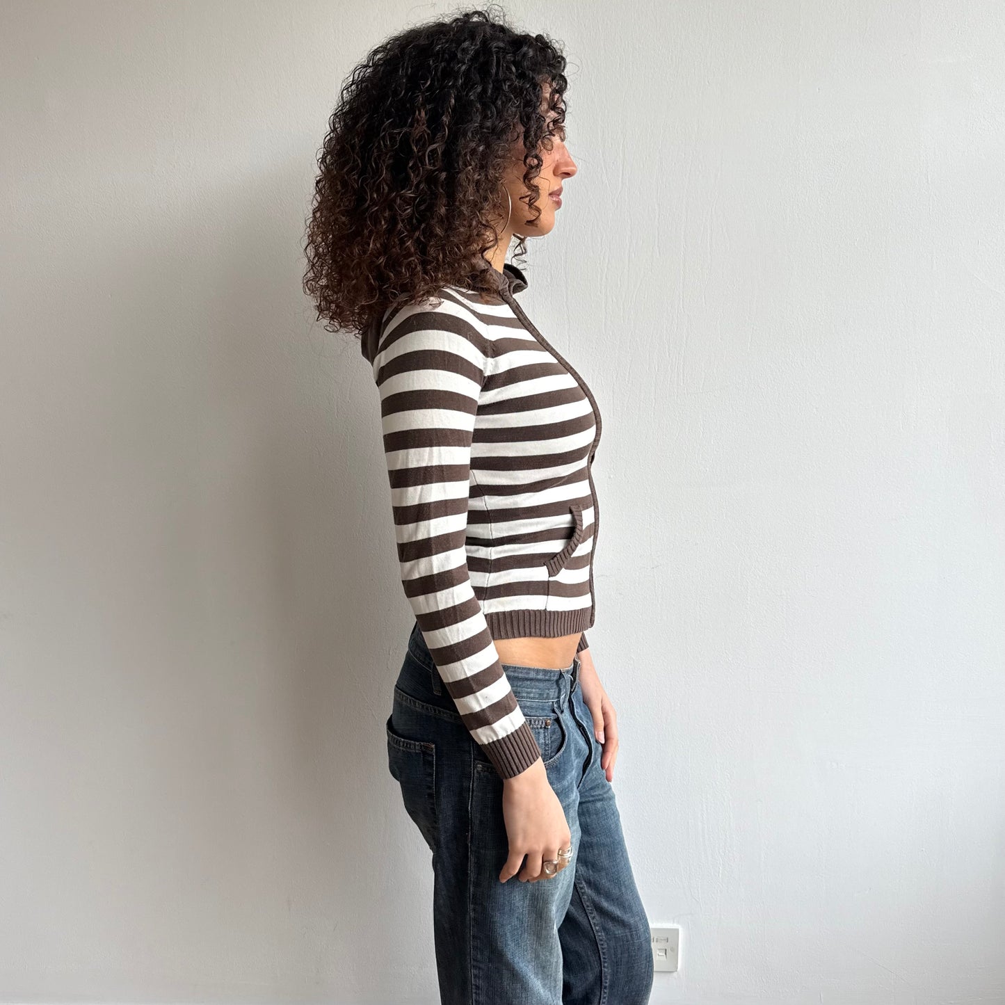 Brown and white hooded knit - Size S