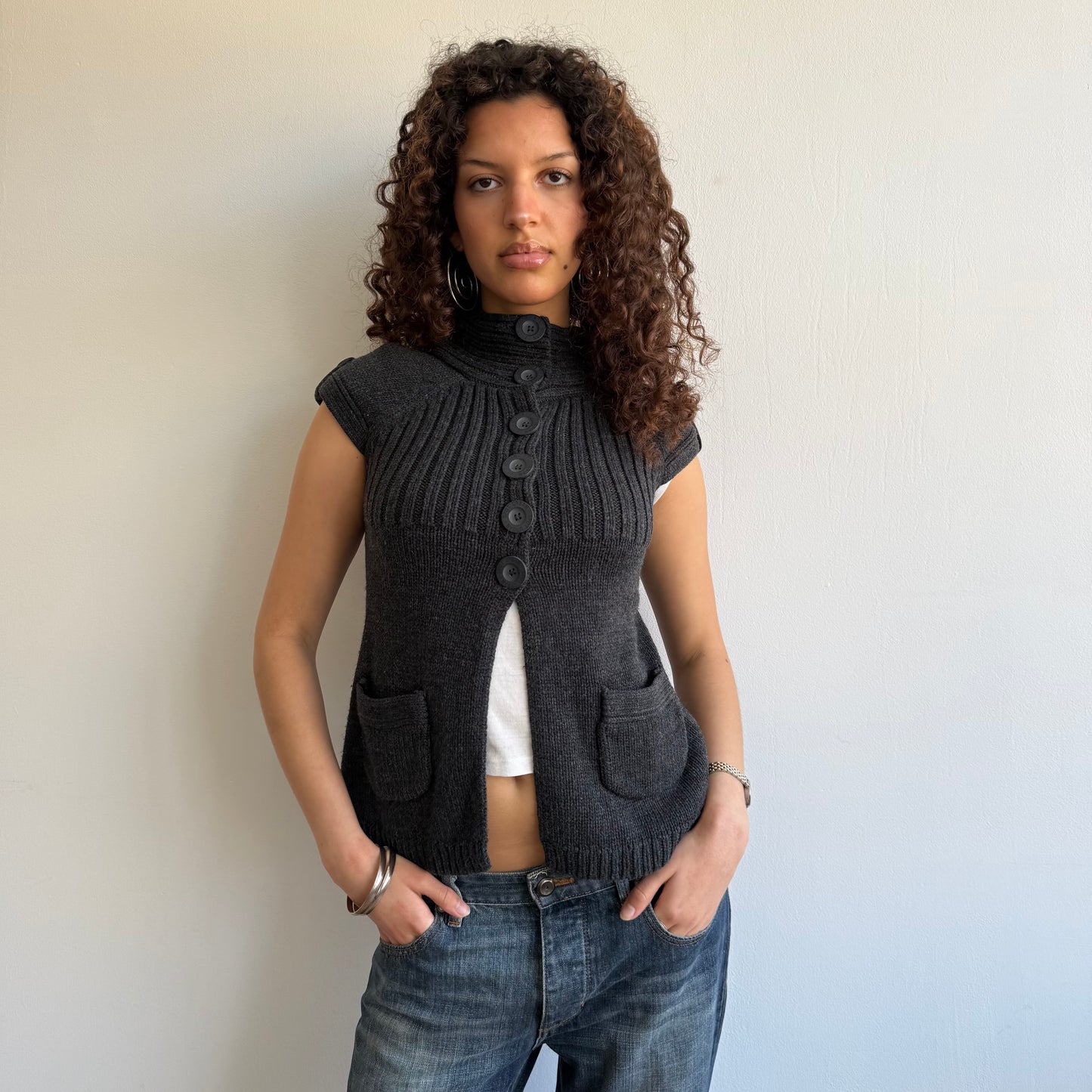 Dark grey open front Cardi - Size S