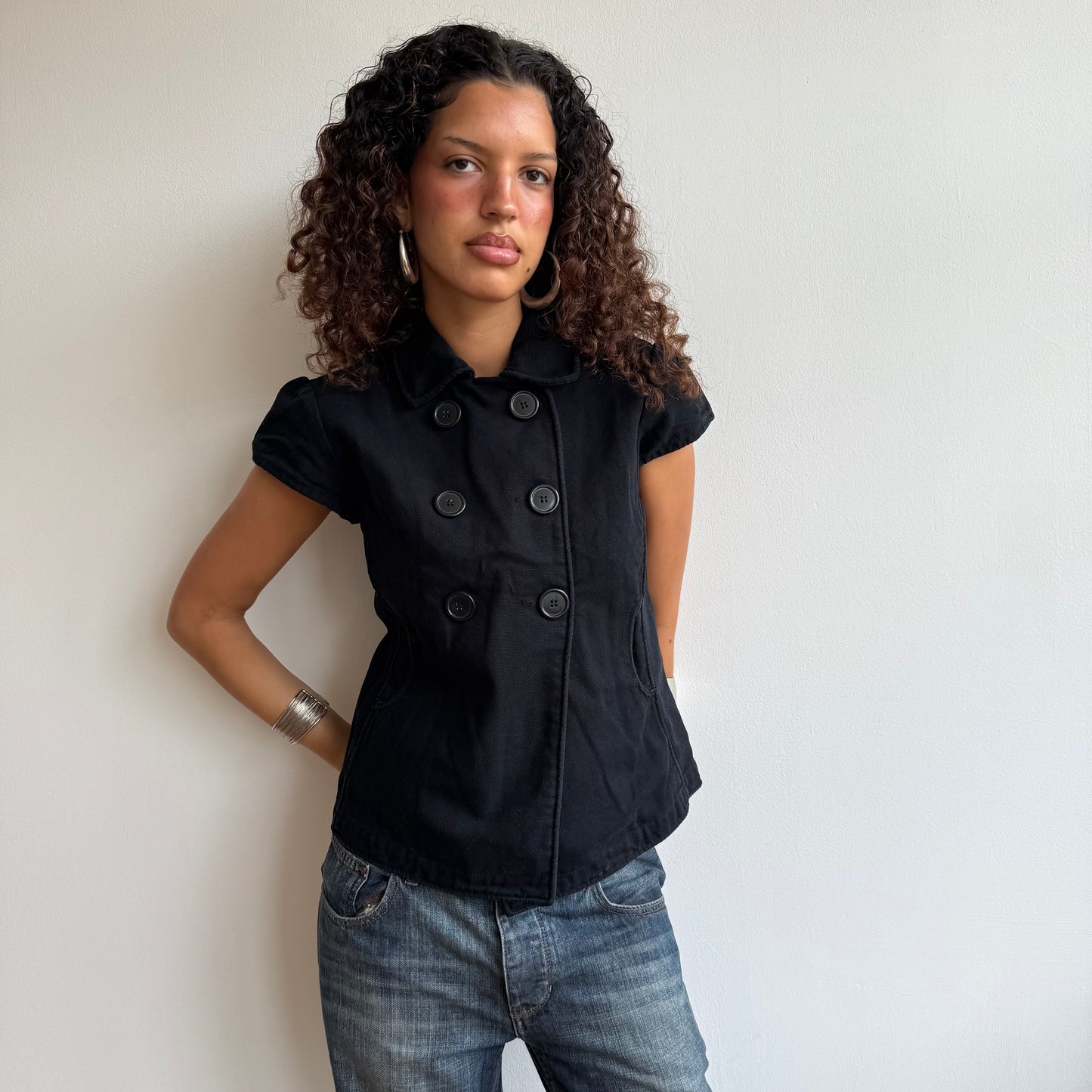 Black short sleeve peacoat - Size M