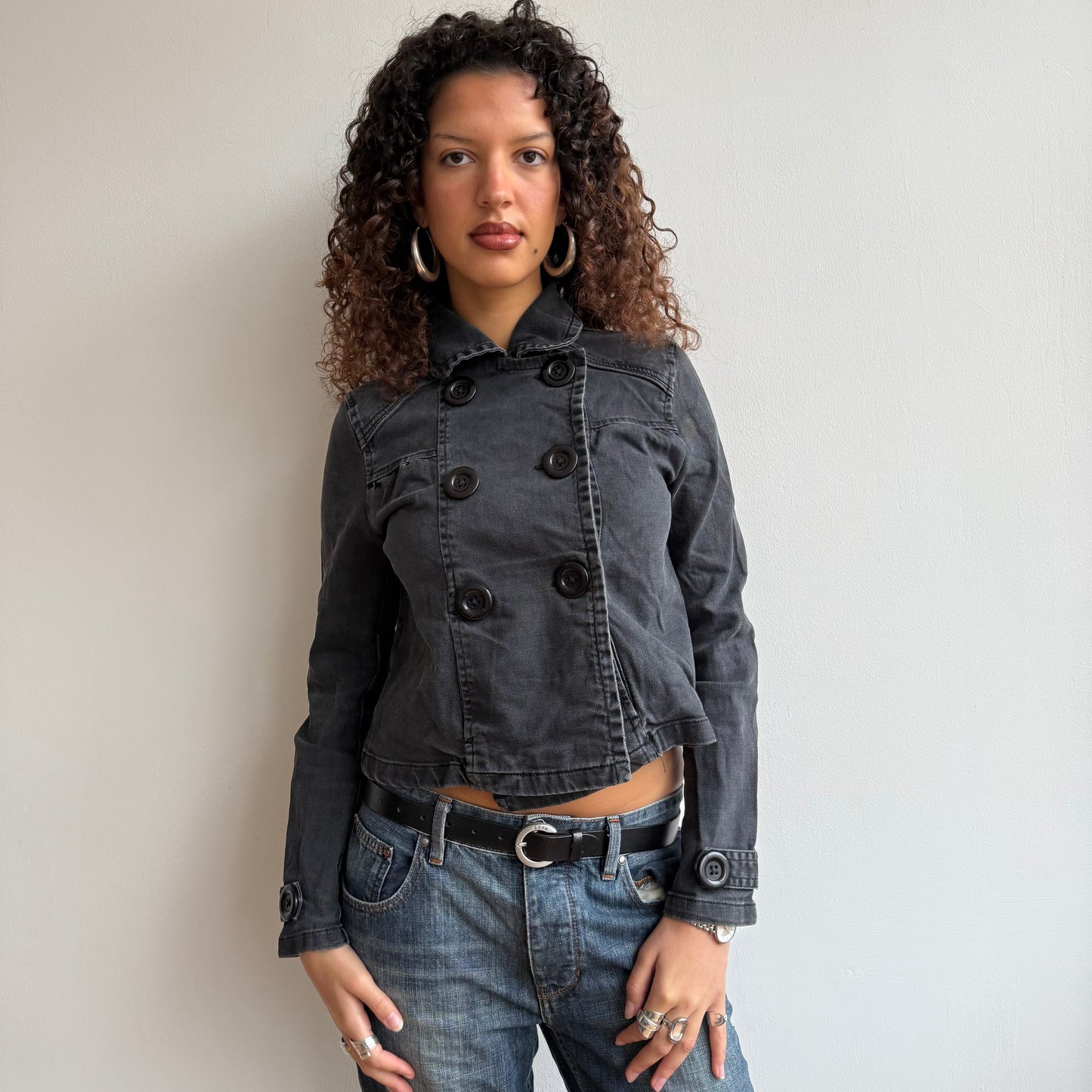 Black wash denim peacoat - Size S