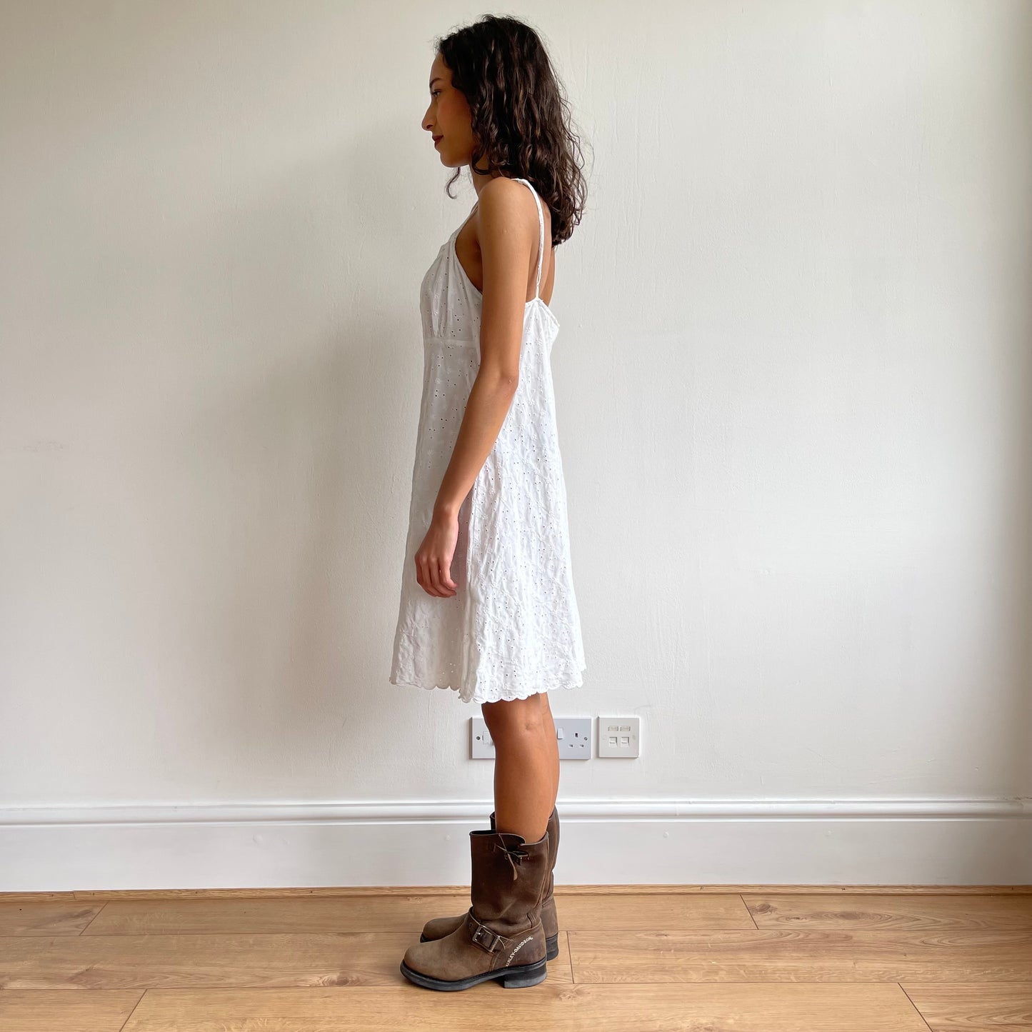 White milkmaid broderie anglaise mini dress - Size M