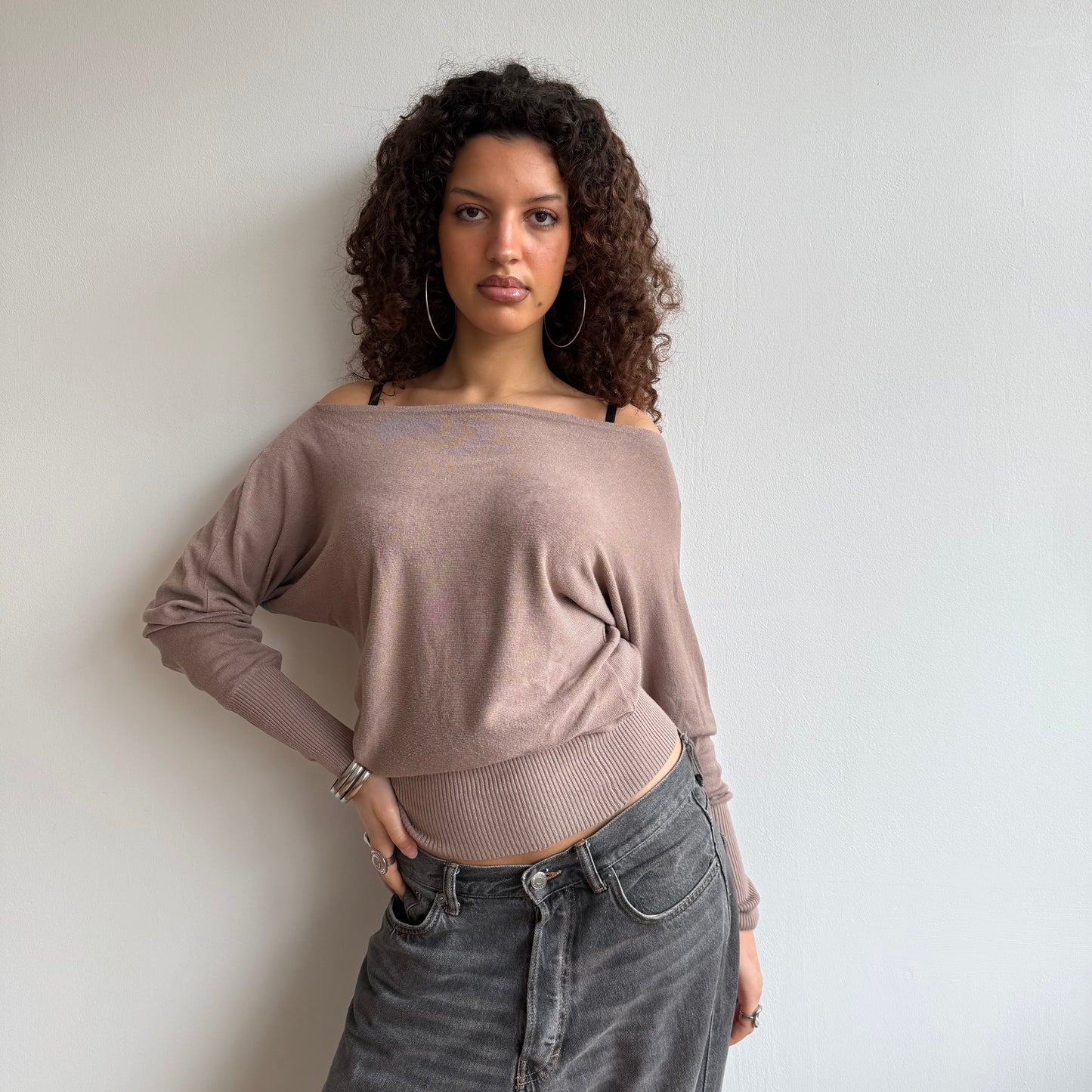 Beige slouchy knit jumper - Size S-M