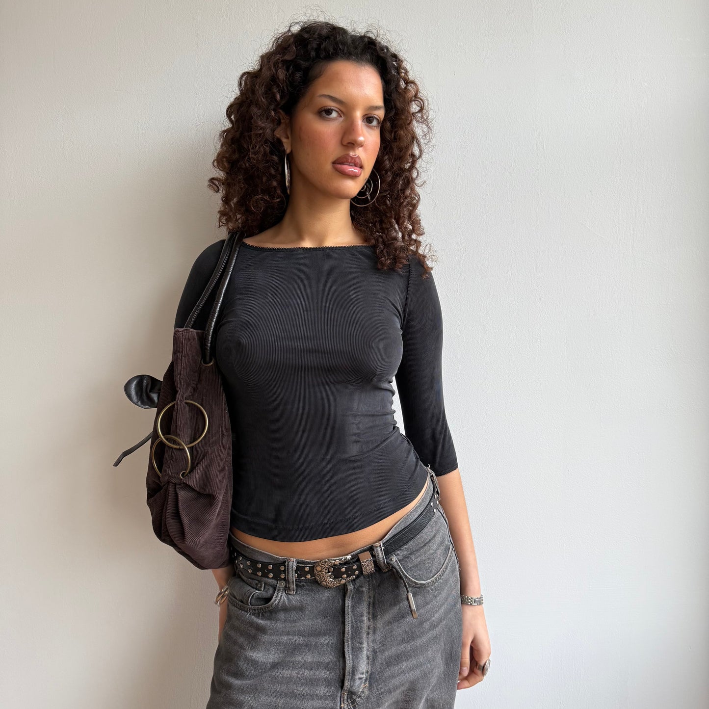 Brown cord flower bag - OS