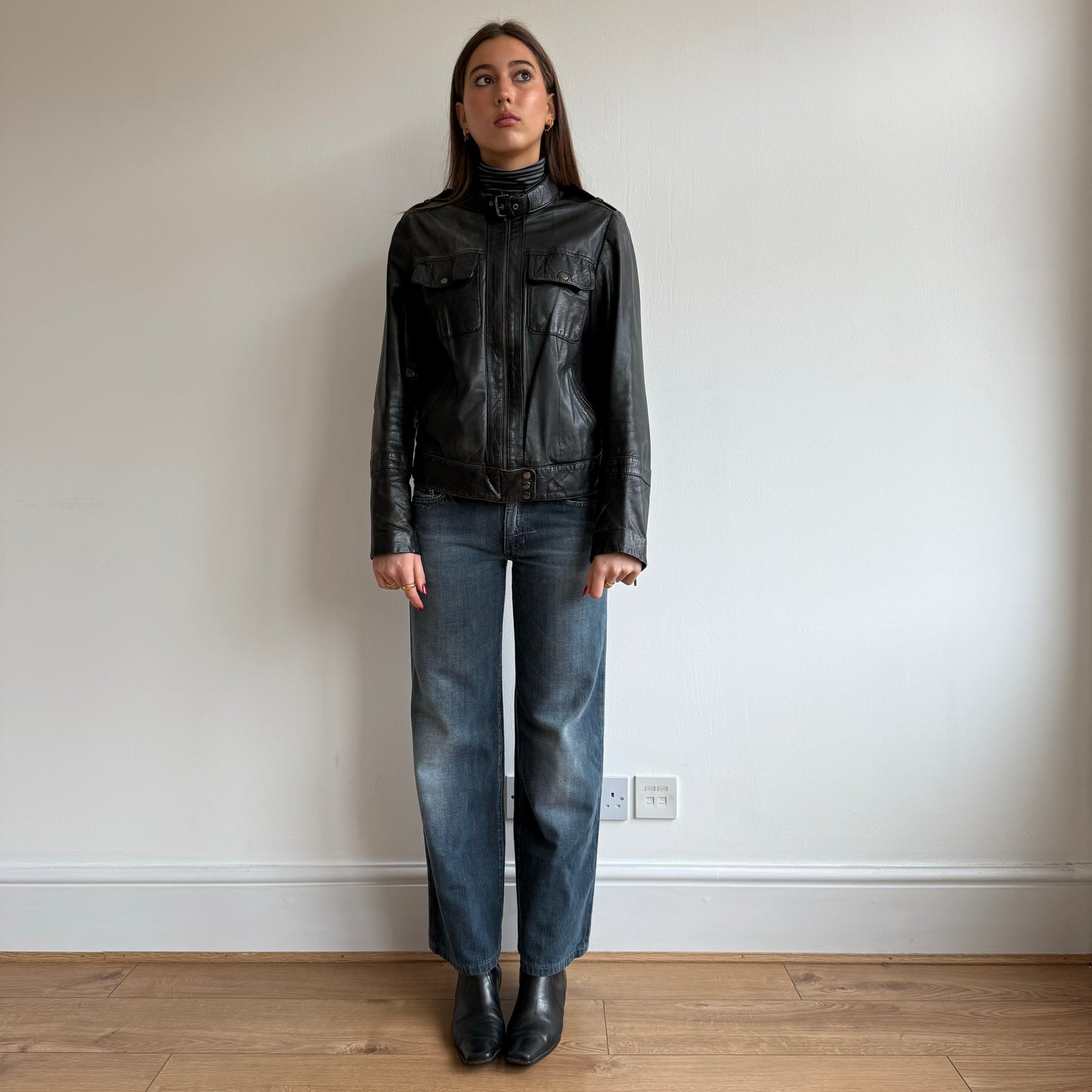 Black leather moto jacket - Size M