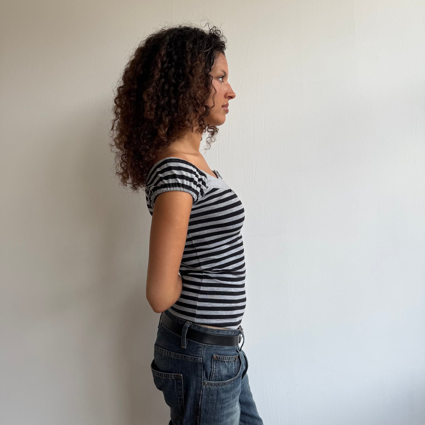 Grey stripe button top - Size XS + S + M