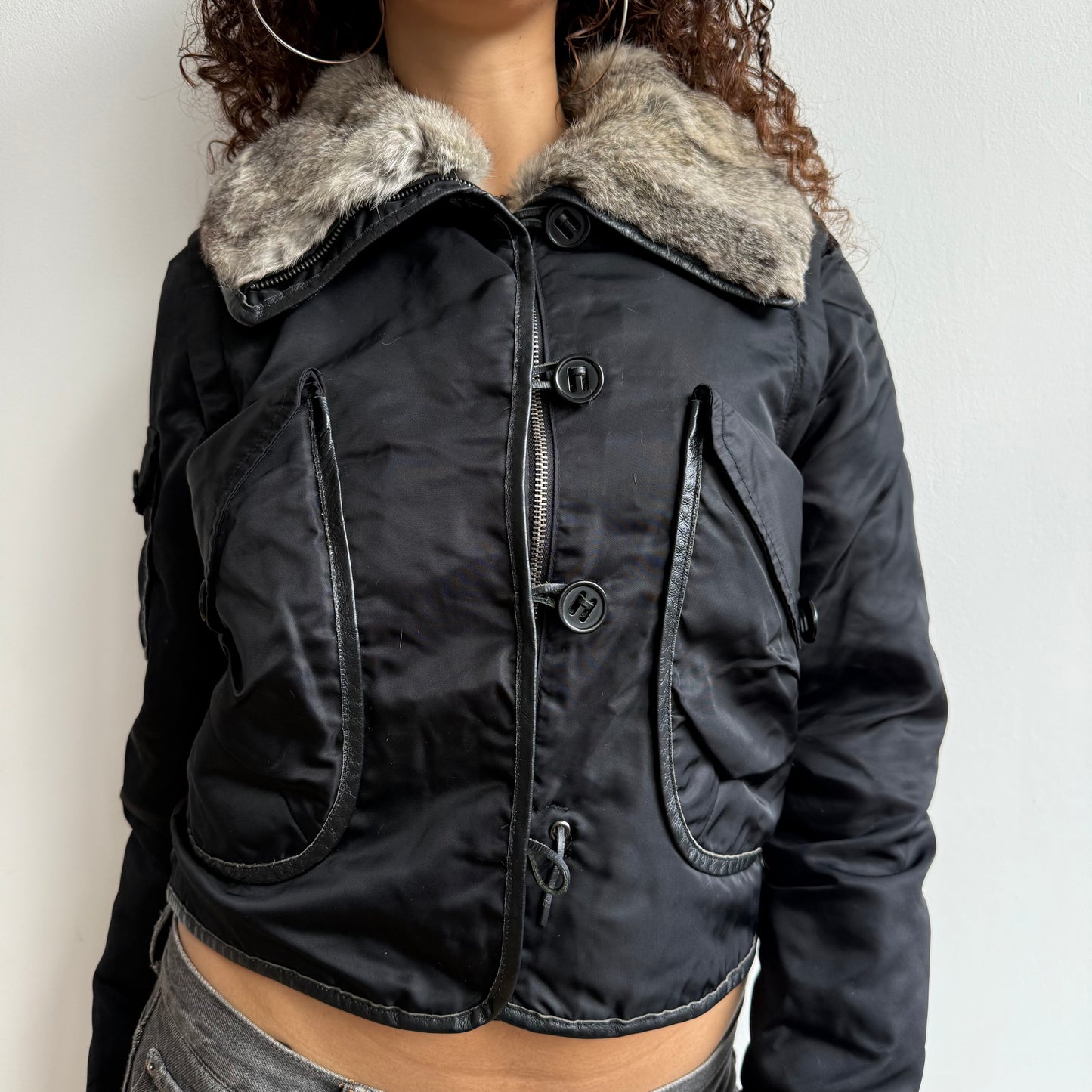 Black rabbit fur bomber - Size S