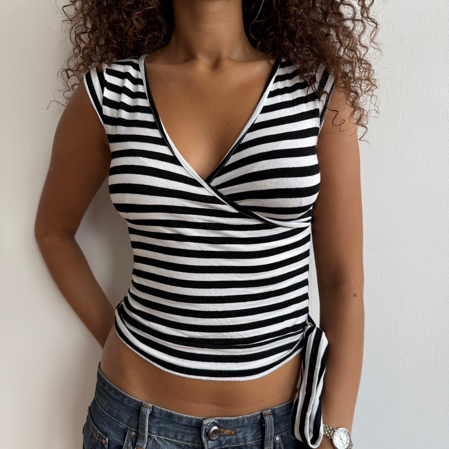 Black and white striped wrap top - Size XS