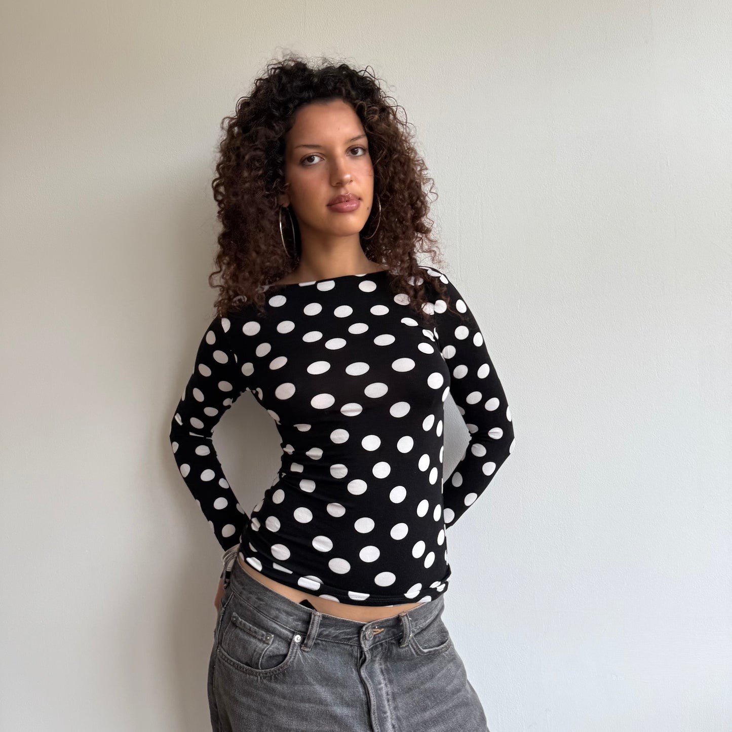 Black and white polka dot top - Size S