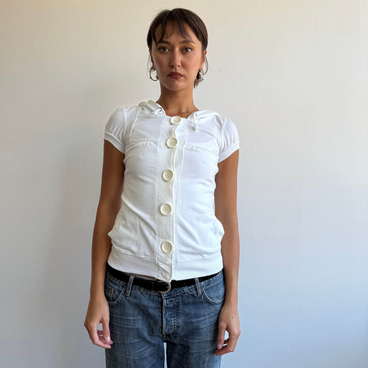 White short sleeve button hoodie - Size S