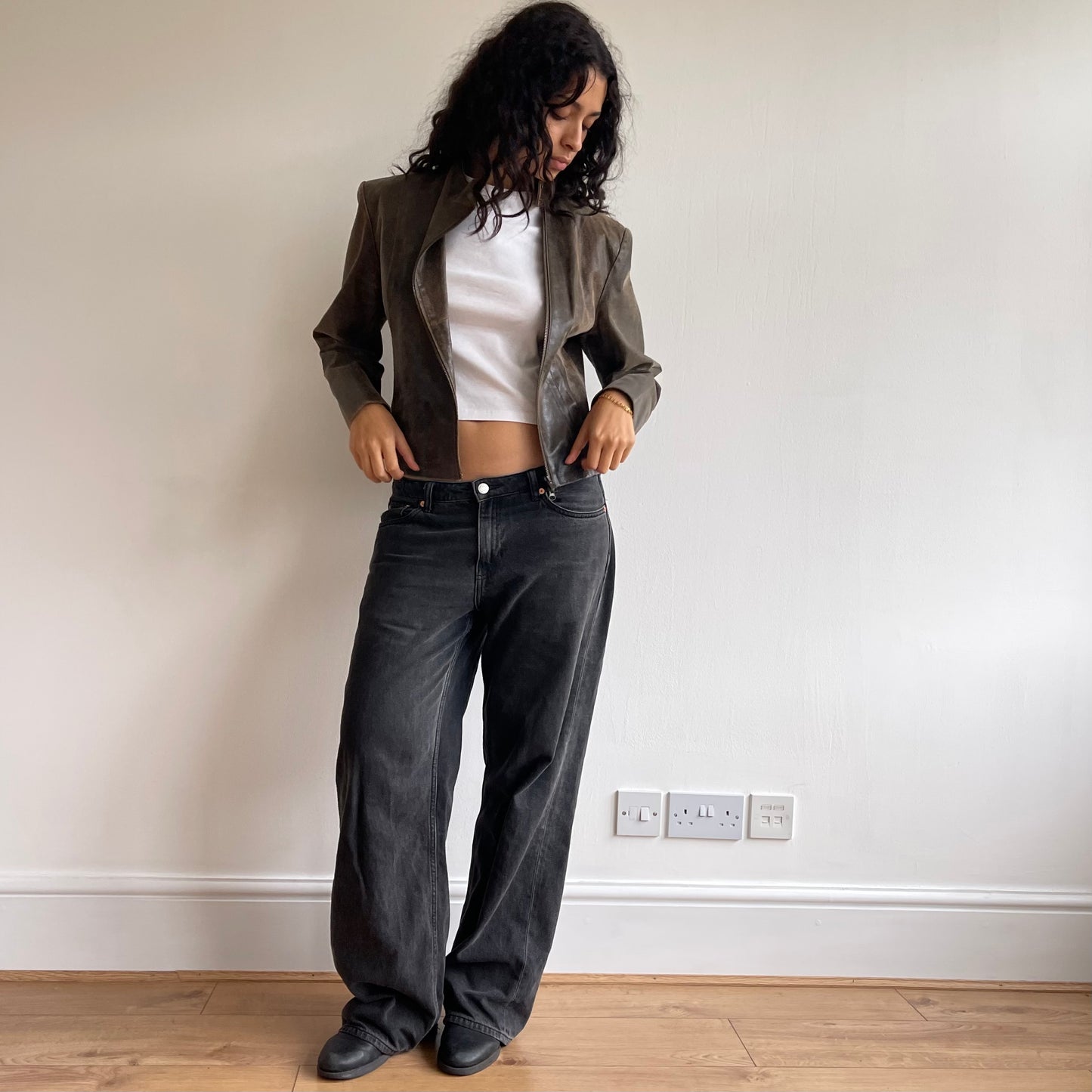 Brown asymmetric moto jacket - Size M