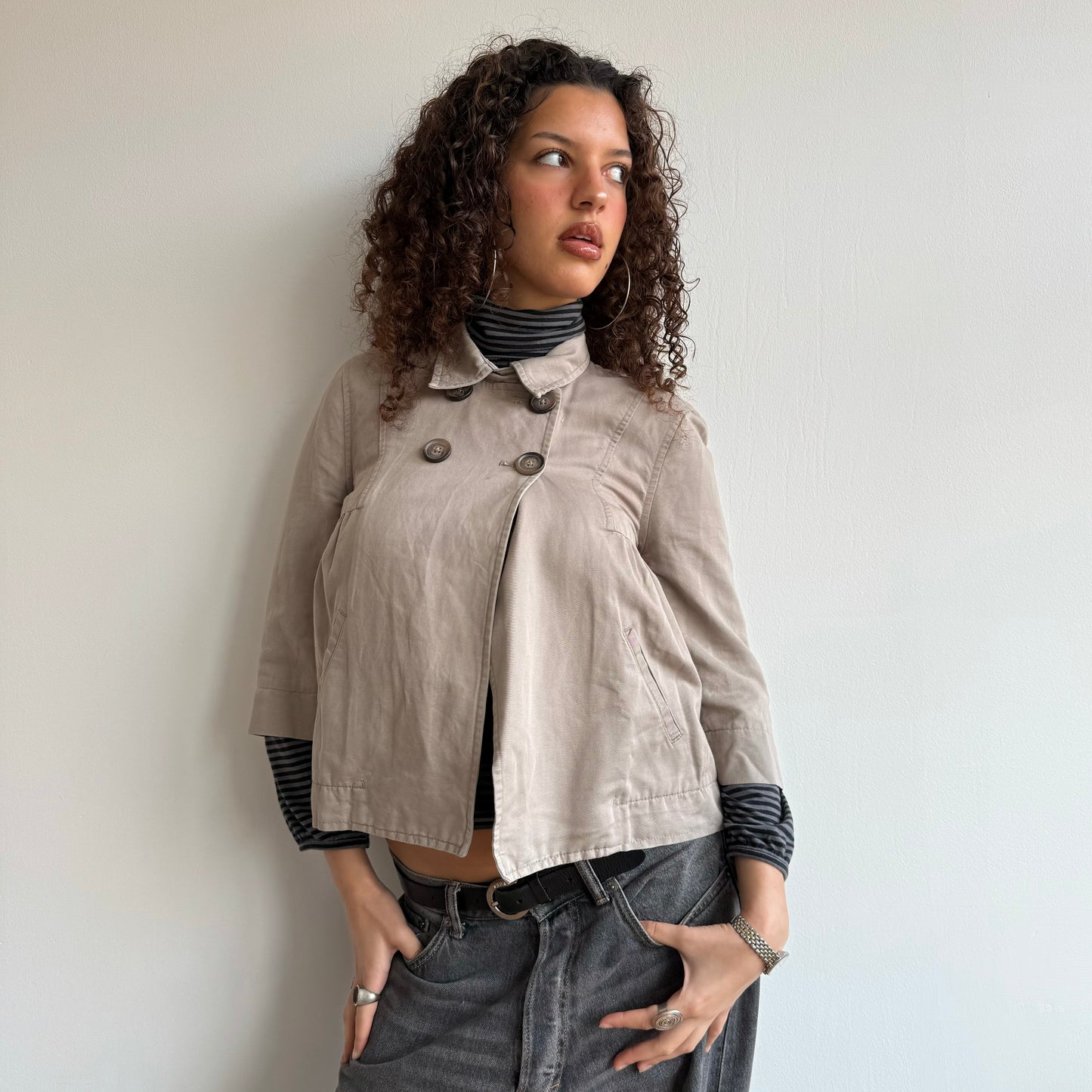 Beige moto peacoat - Size S