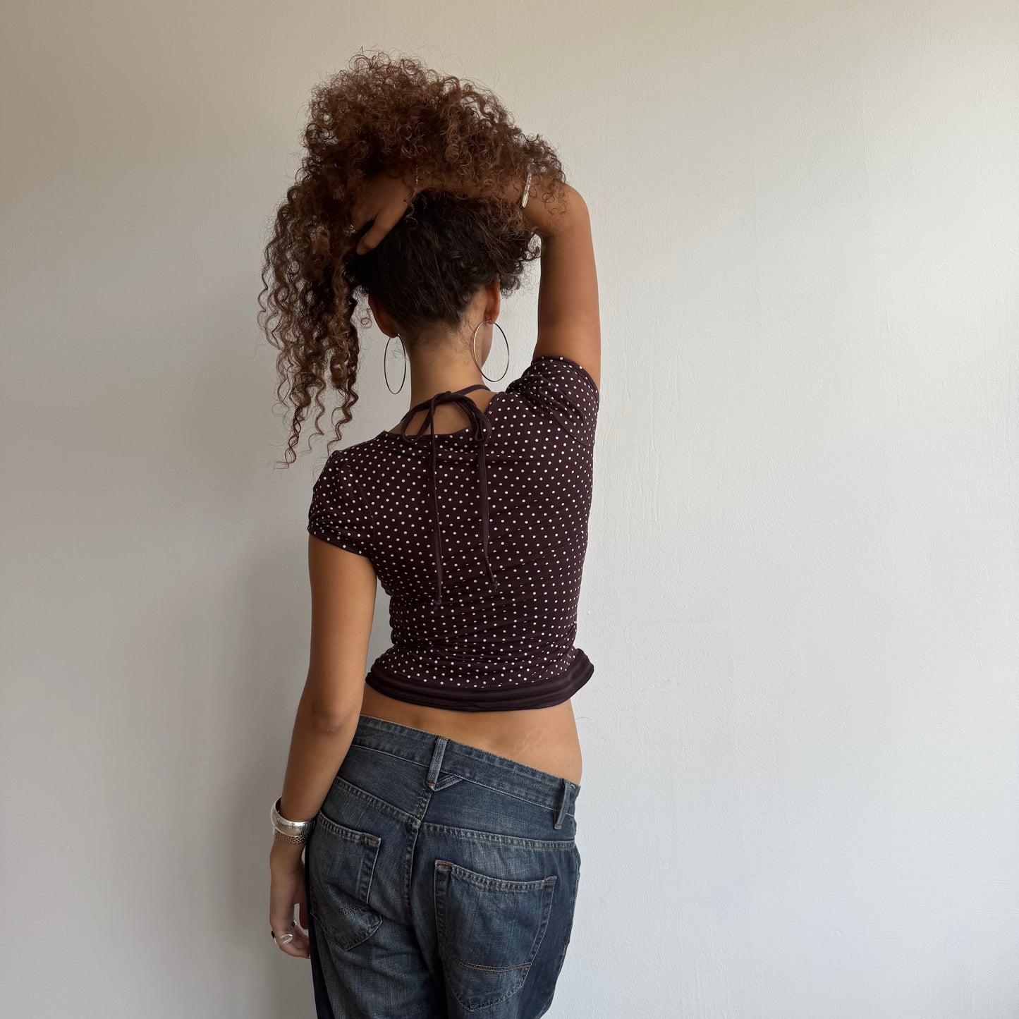 Brown polka dot striped halter top - Size S