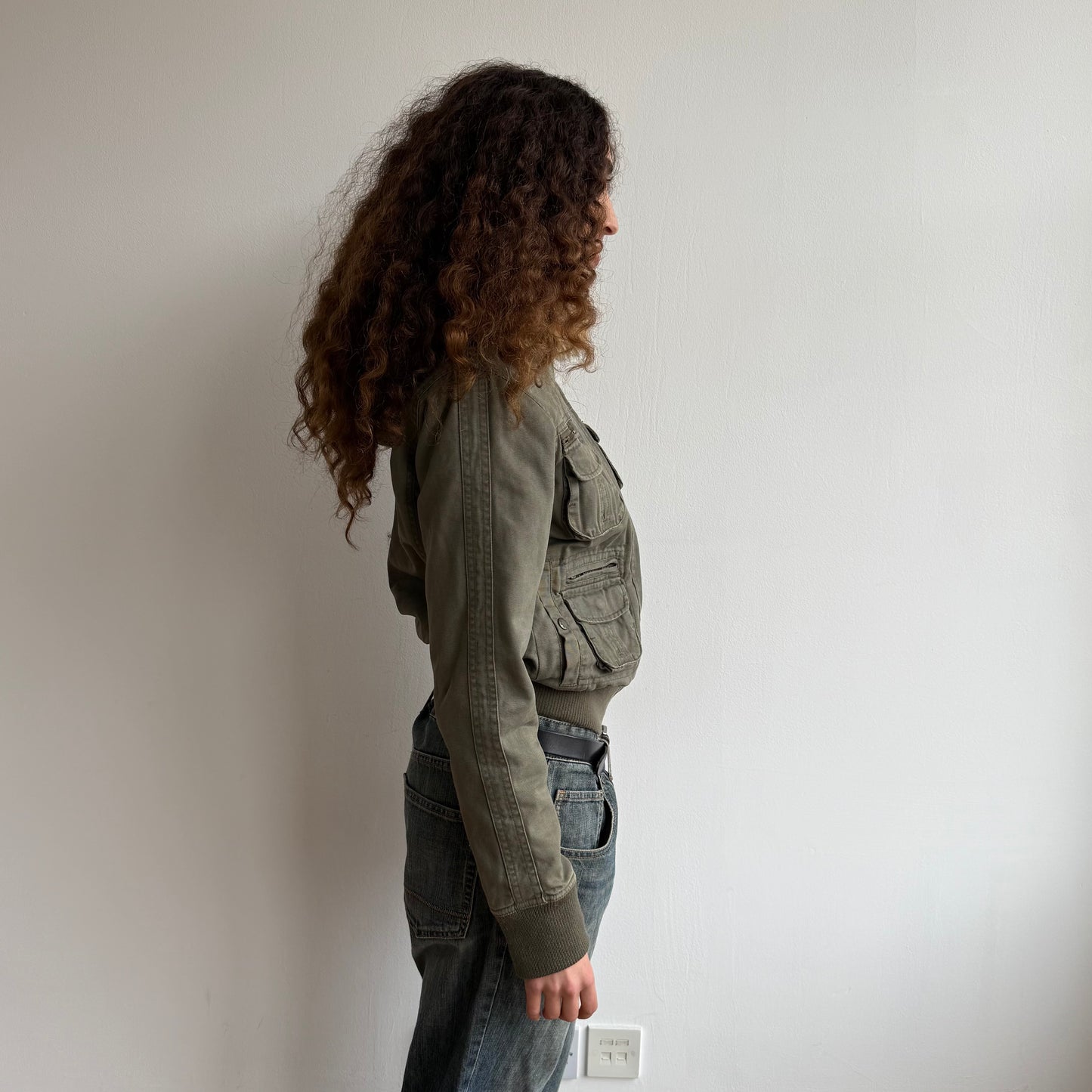 Khaki bomber with faux fur hood - Size S/M + M