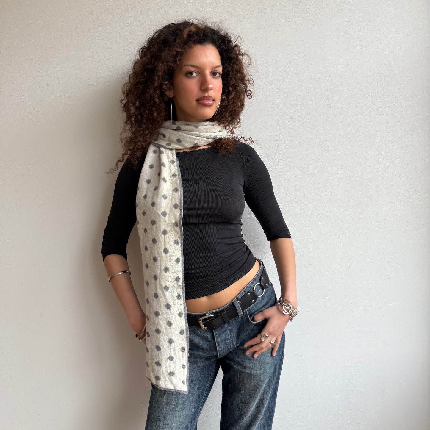 Polka dot reversible cashmere scarf