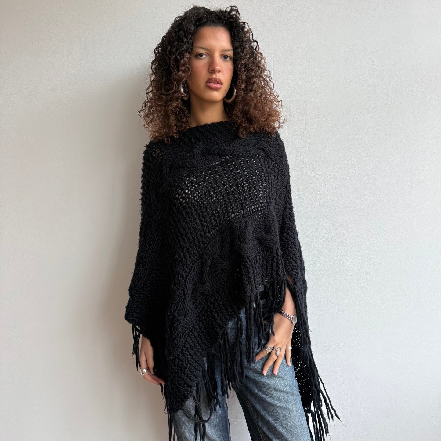 Black knit poncho - One Size