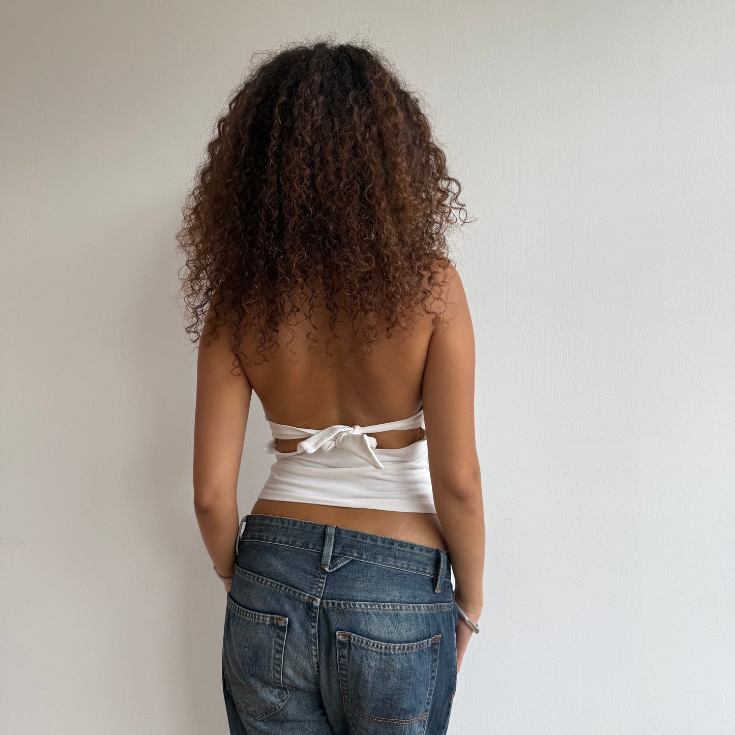 White tie back halter top - Size XS