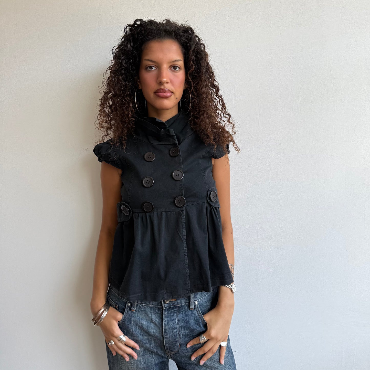 Black short sleeve peacoat - Size S