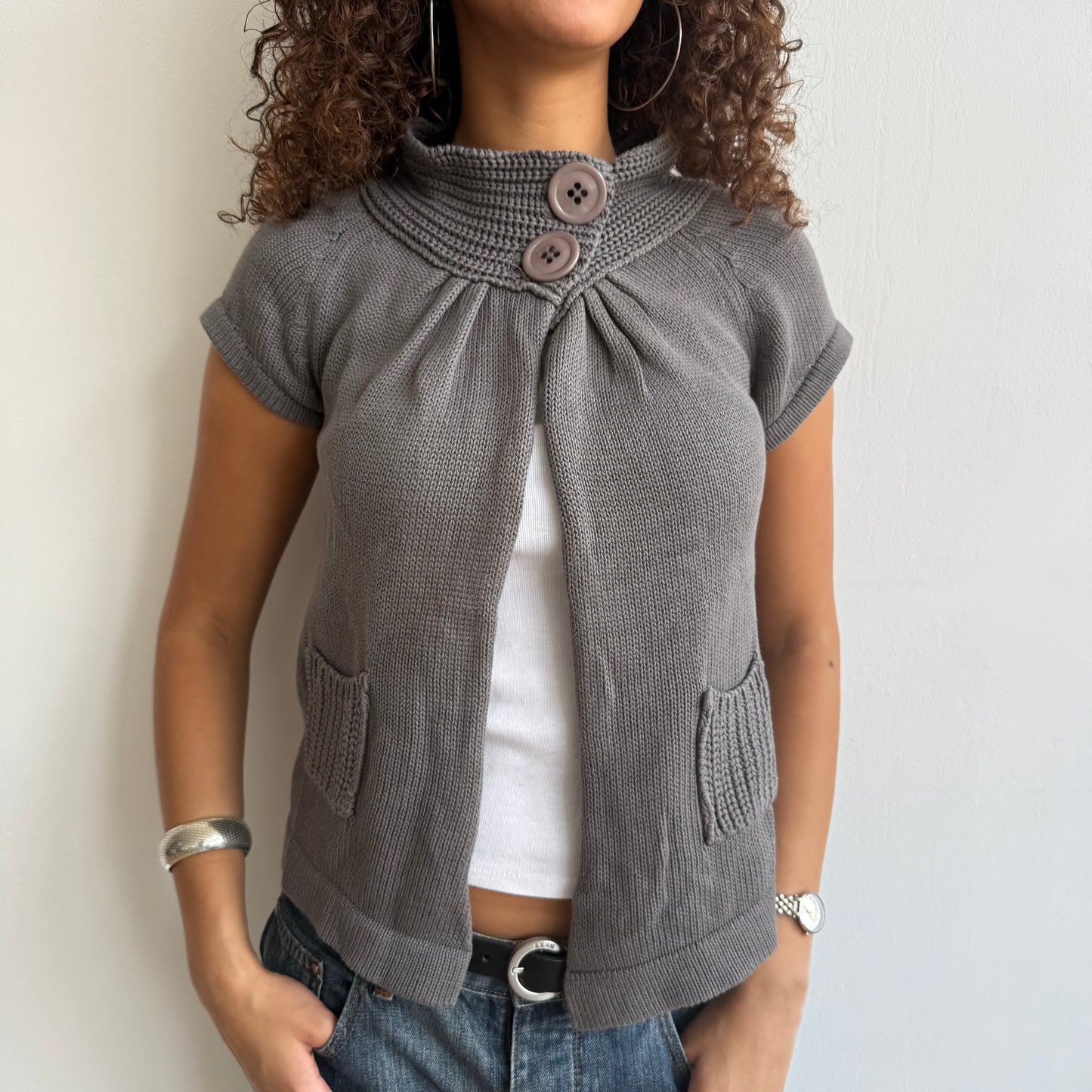 Grey button neck knit - Size S