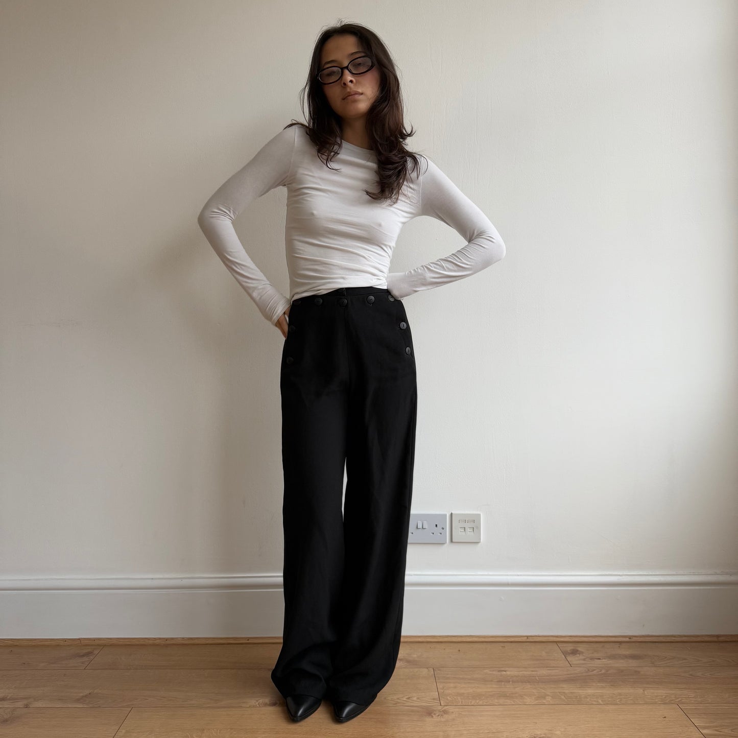 Black button front trousers - Sizes XXS and S