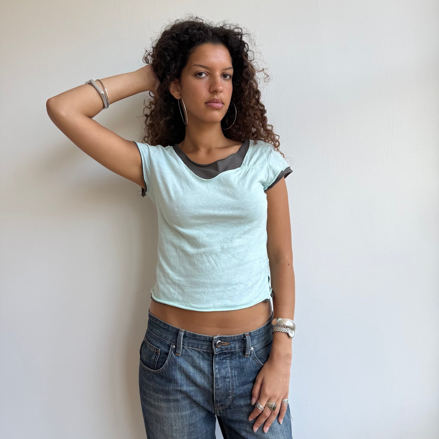 Turquoise + brown tshirt - Size S/M