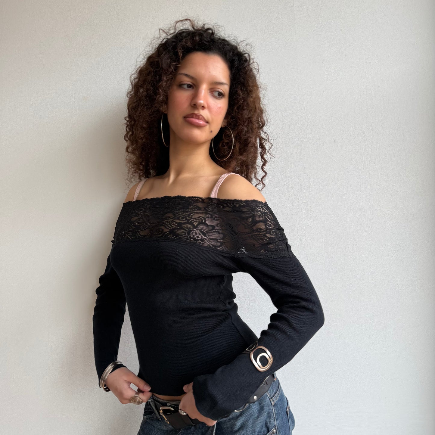 Black lace Bardot knit - Size S