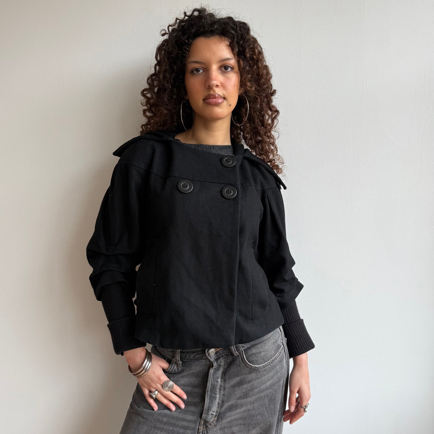 Black hooded peacoat - Size M